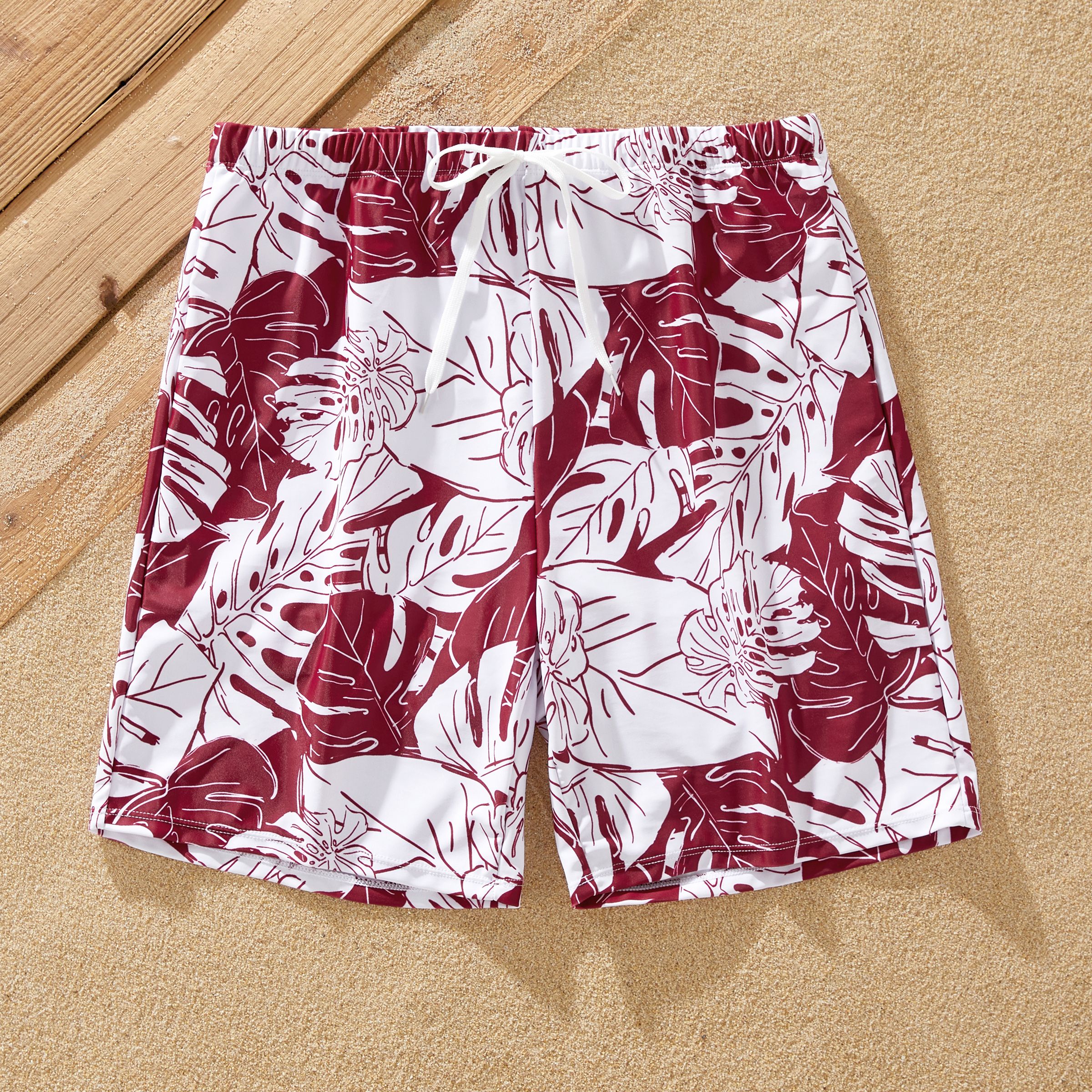 

Family Matching Floral Drawstring Swim Trunks or One-Piece Belted Strap Swimsuit