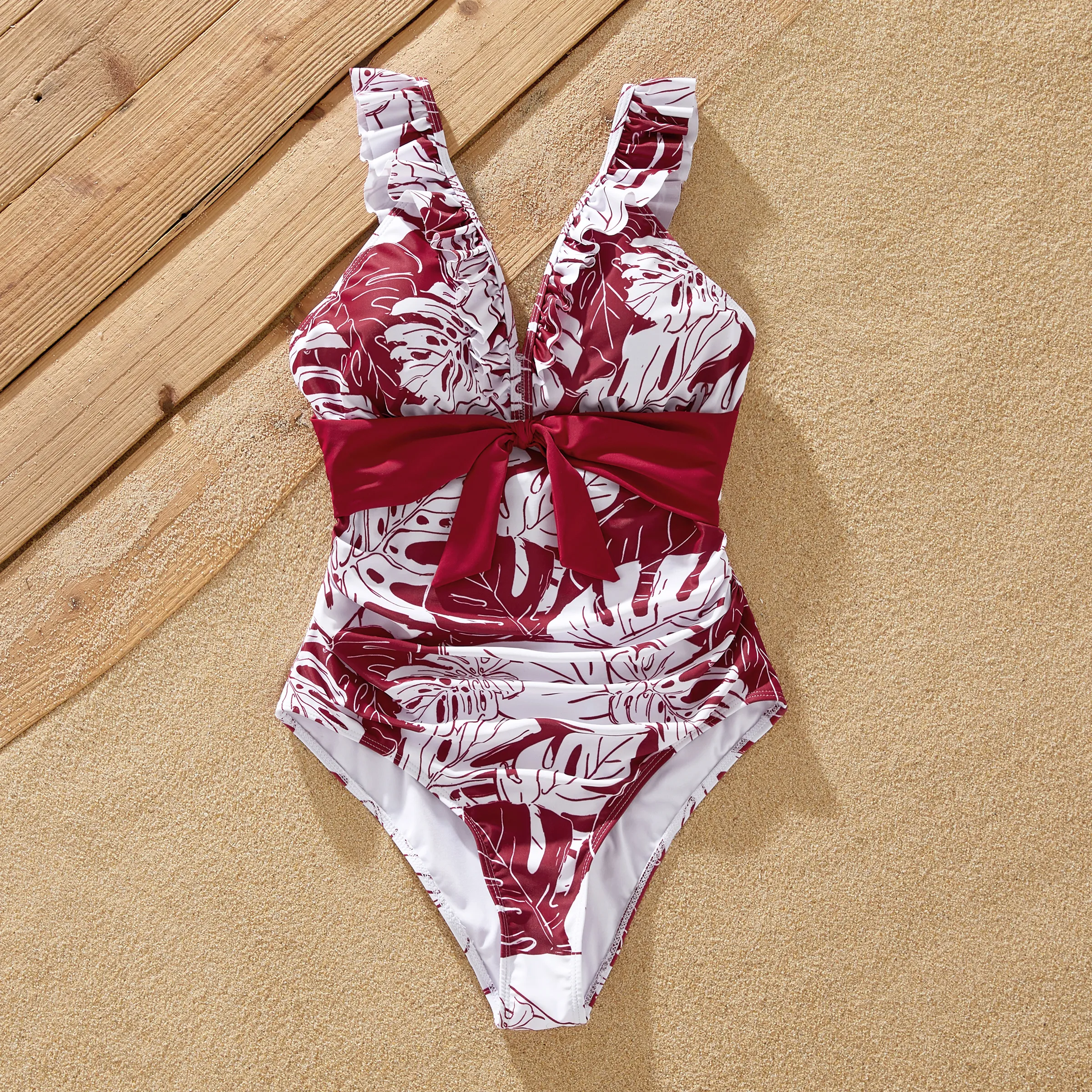 

Family Matching Floral Drawstring Swim Trunks or One-Piece Belted Strap Swimsuit