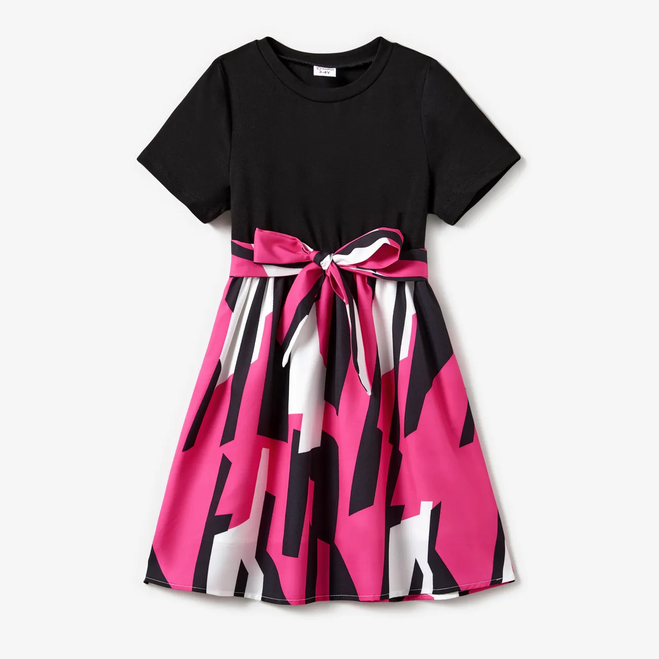 Family Matching Color Block Tee and Geometric Pattern Dress Sets  MultiColour big image 1