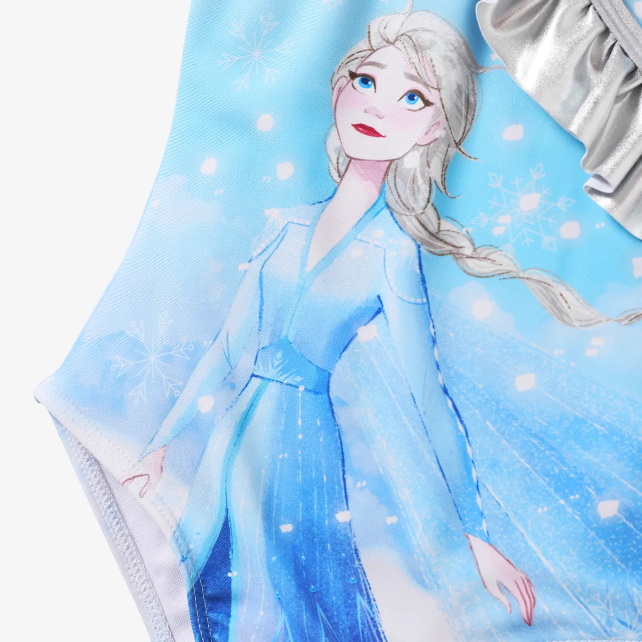 Disney Frozen Elsa 1pc Toddler Girl Character Full Body Gradient Smudge Pattern Glossy Material Ruffle Swimsuit Blue big image 1