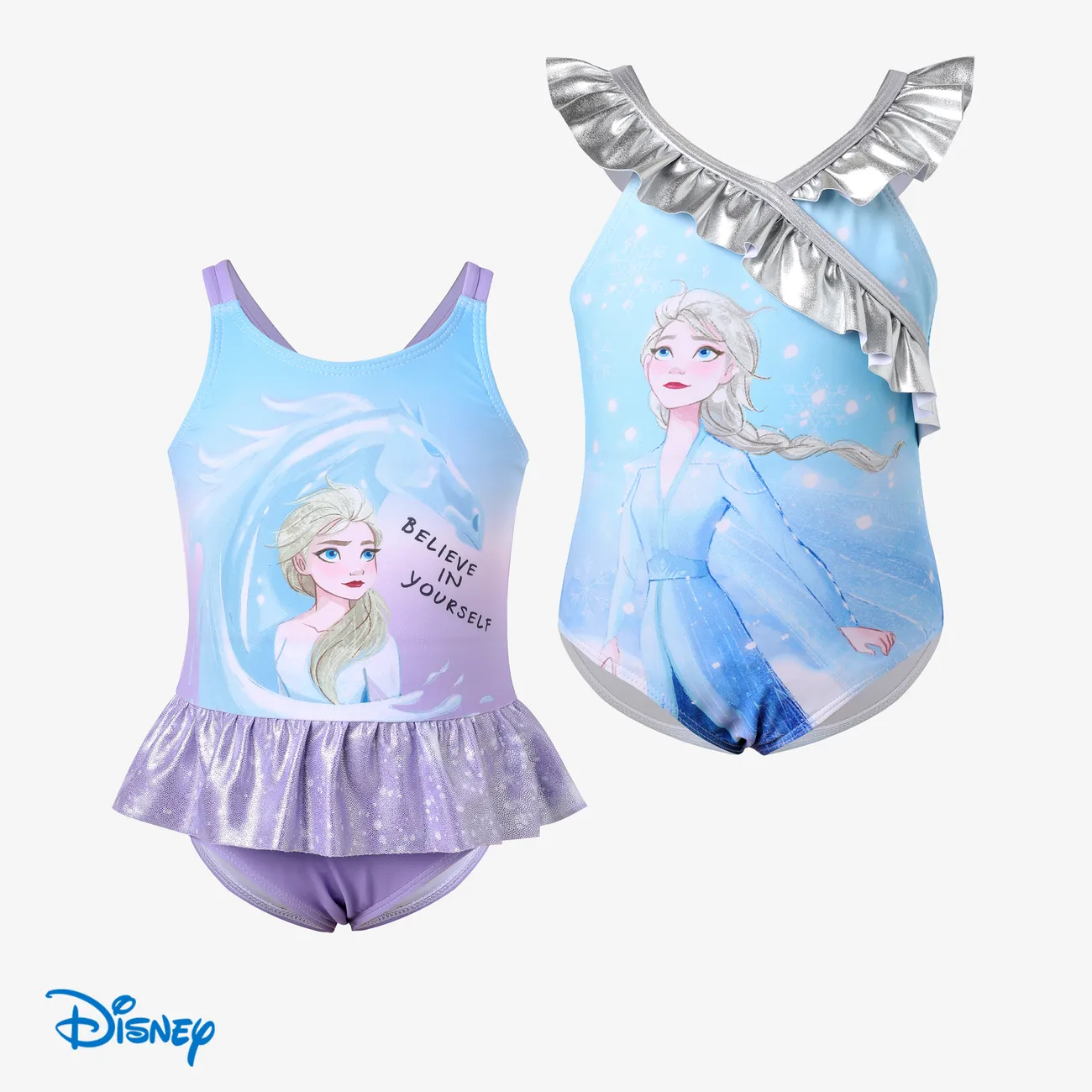 Disney Frozen Criança Menina Extremidades franzidas Bonito Fato de banho Roxa big image 1