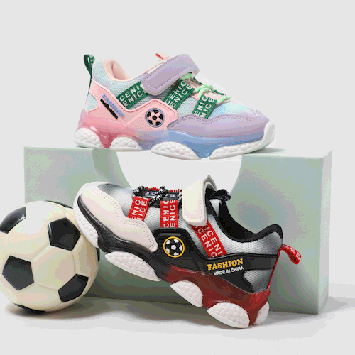 Toddler/Kids Girl/Boy Casual Letter and Football Pattern LED Light Up Fabric Stitching Mesh Velcro Shoes