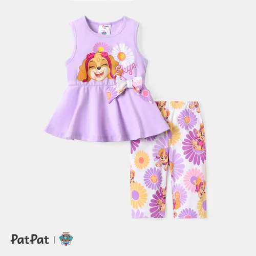 PAW Patrol 2pcs Toddler Girls Bowknot Design Camiseta sin mangas y conjunto de pantalones cortos con estampado floral

