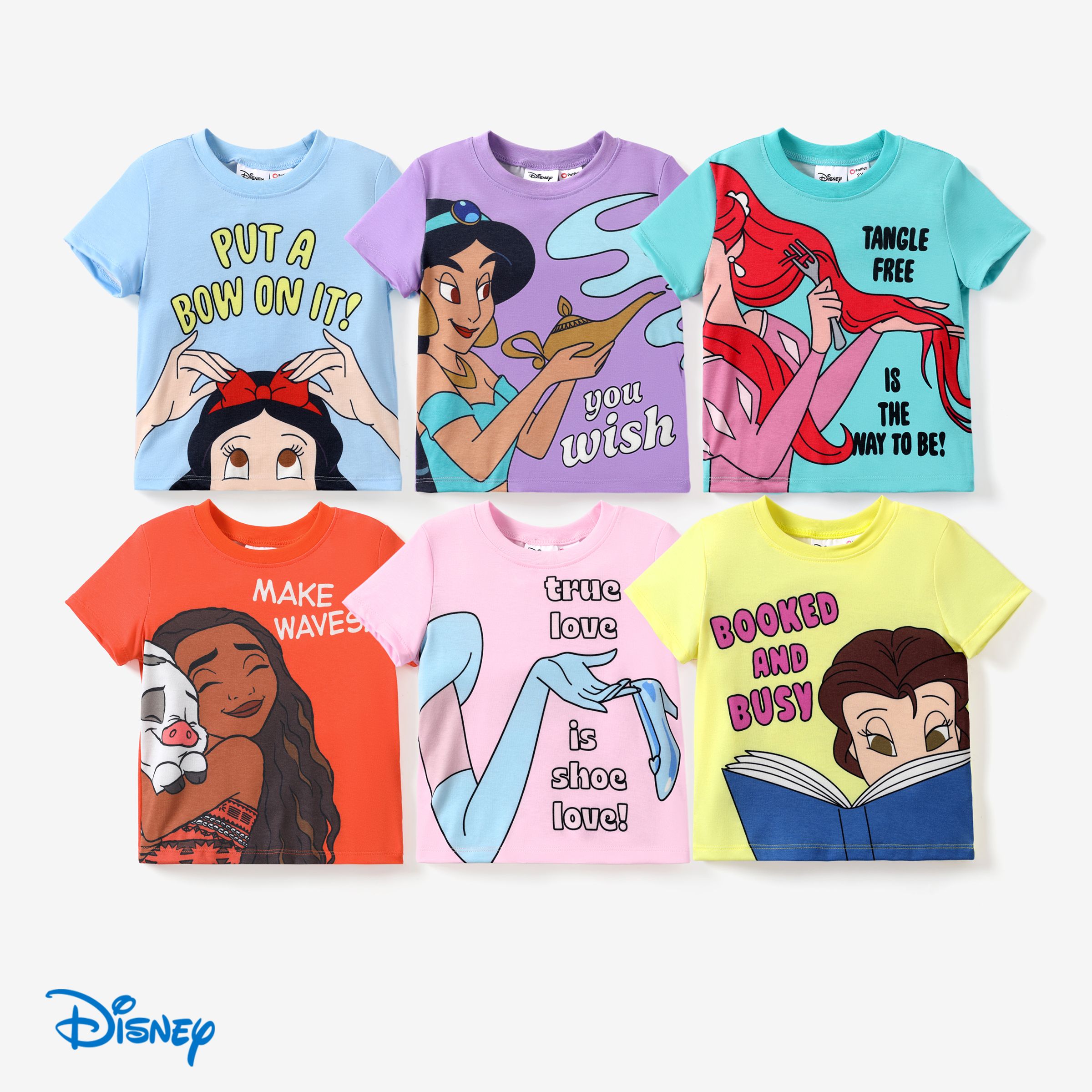 

Disney Princess Moana/ Ariel/Belle 1pc Toddler Girls Naia™ Princess Slogan Character Print T-shirt