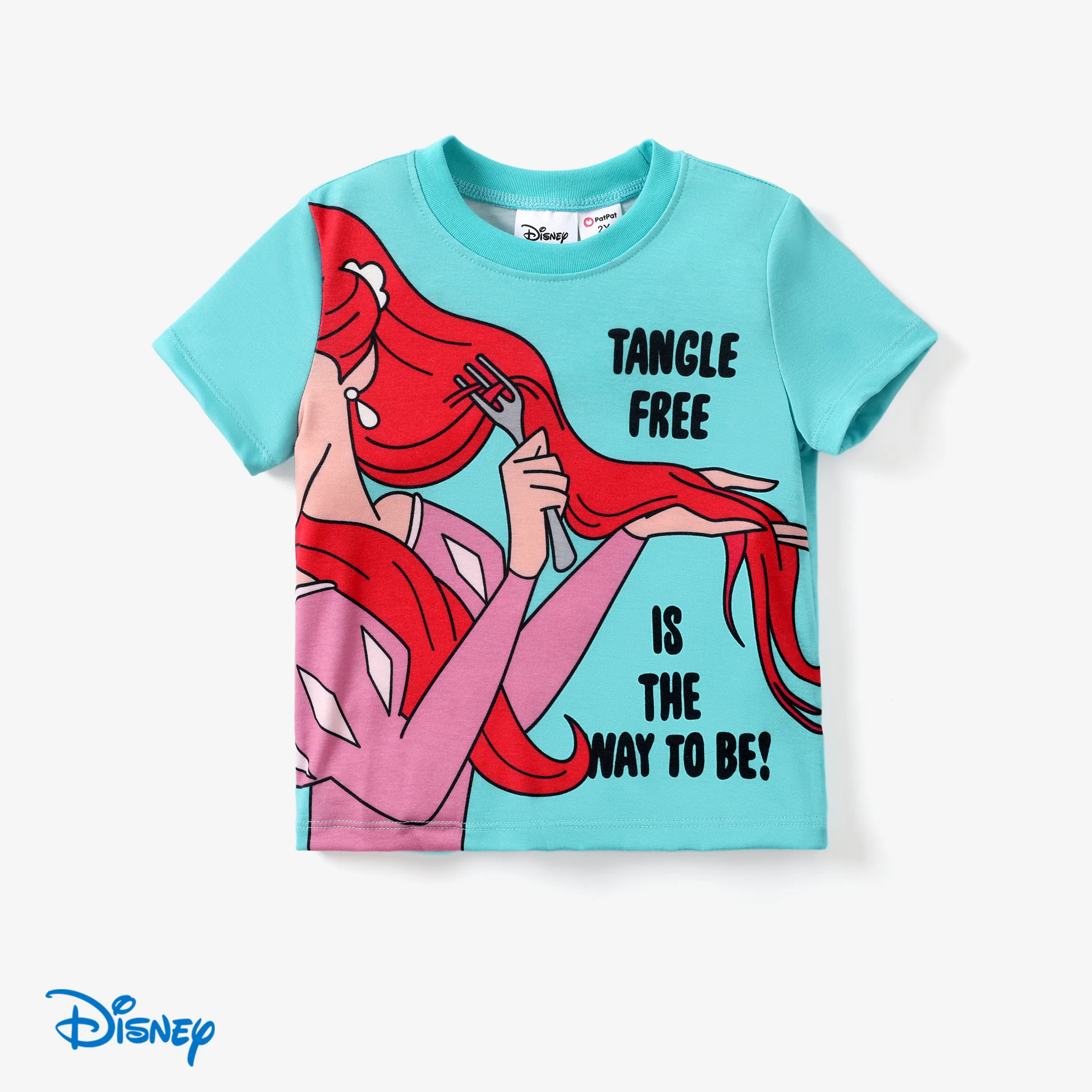 Disney Princess Moana/ Ariel/Belle 1pc Toddler Girls Naia™ Princess Slogan Character Print T-shirt Aqua Green