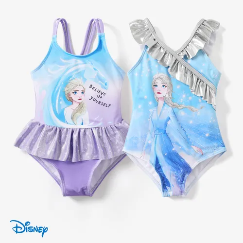 Disney Frozen Elsa Personaje De Niña Pequeña Cuerpo Completo Degradado Patrón De Manchas Material Brillante Vestido Con Volantes