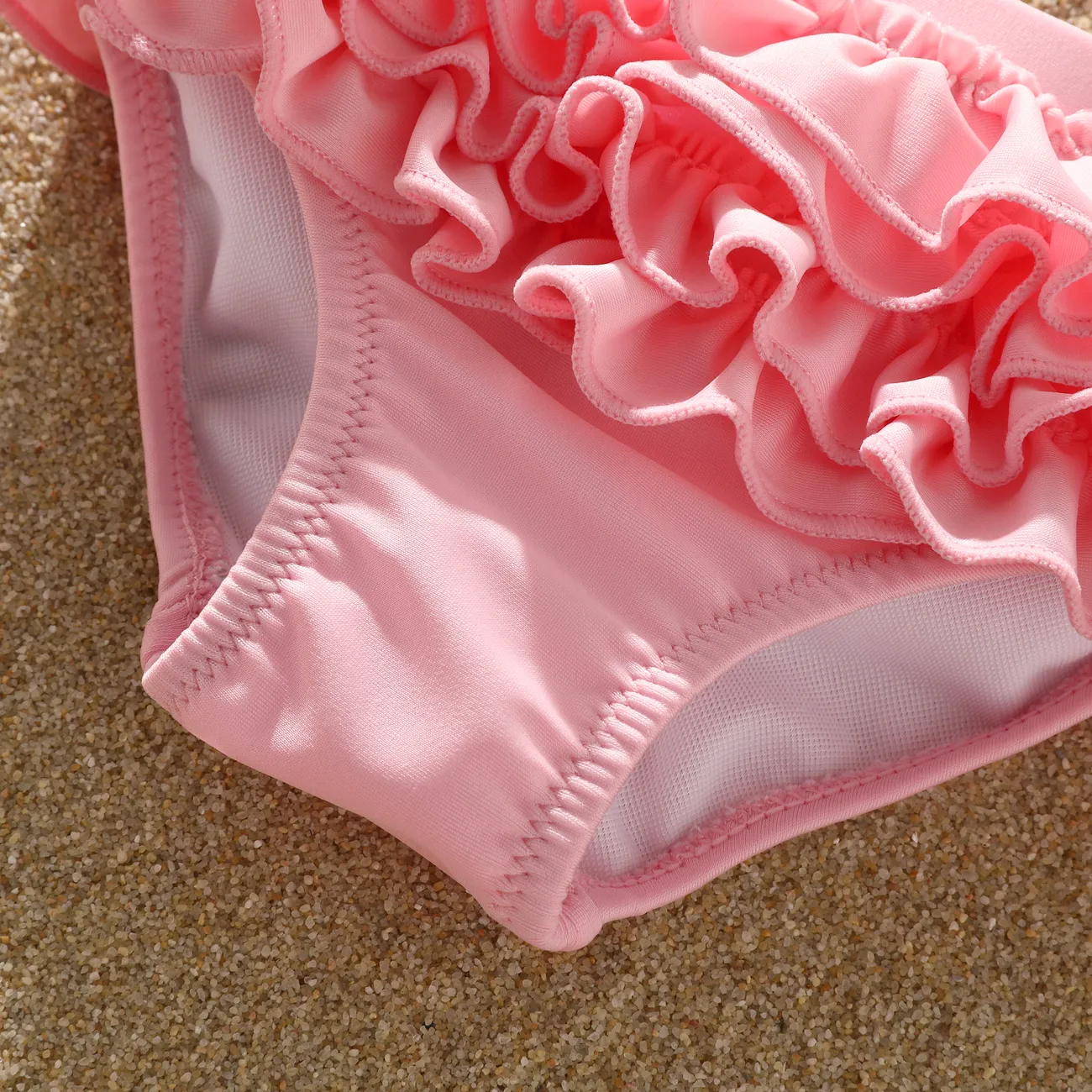  3pcs Baby Girl Sweet Ruffle Edge Swimsuit Set Pink big image 1