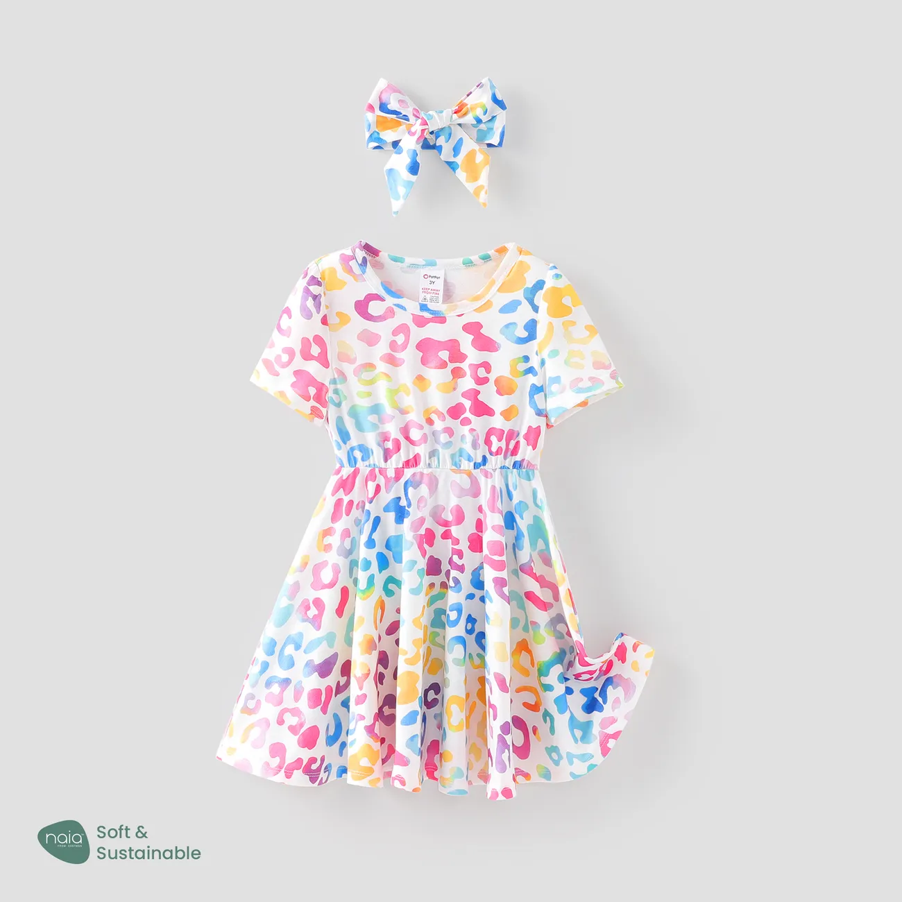 Toddler Girl 2pcs Leopard Print Pajama Dress with Headband Multicolour-1 big image 1
