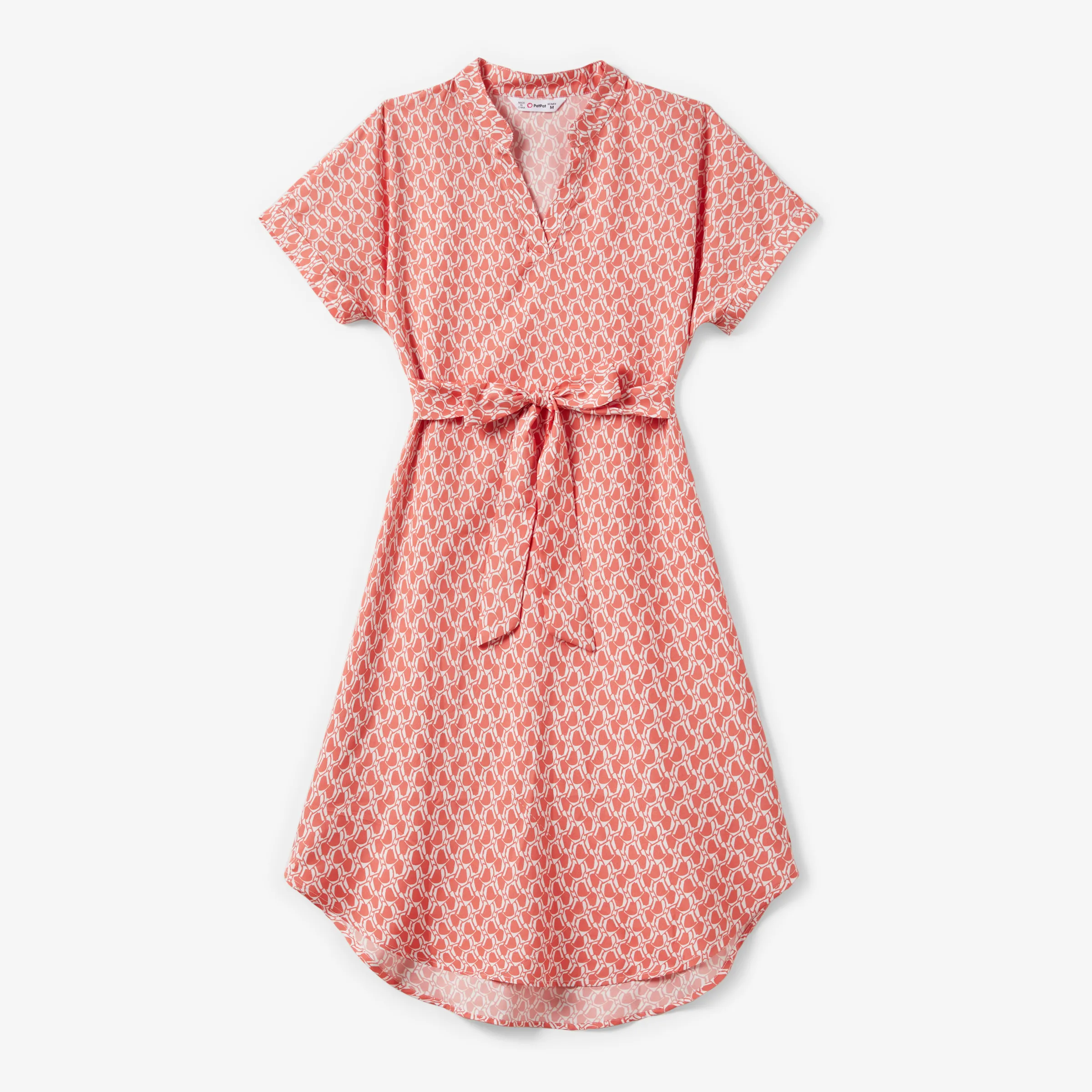 

Mommy and Me Geometric Pattern V Neck Short-Sleeve Belted Dresses