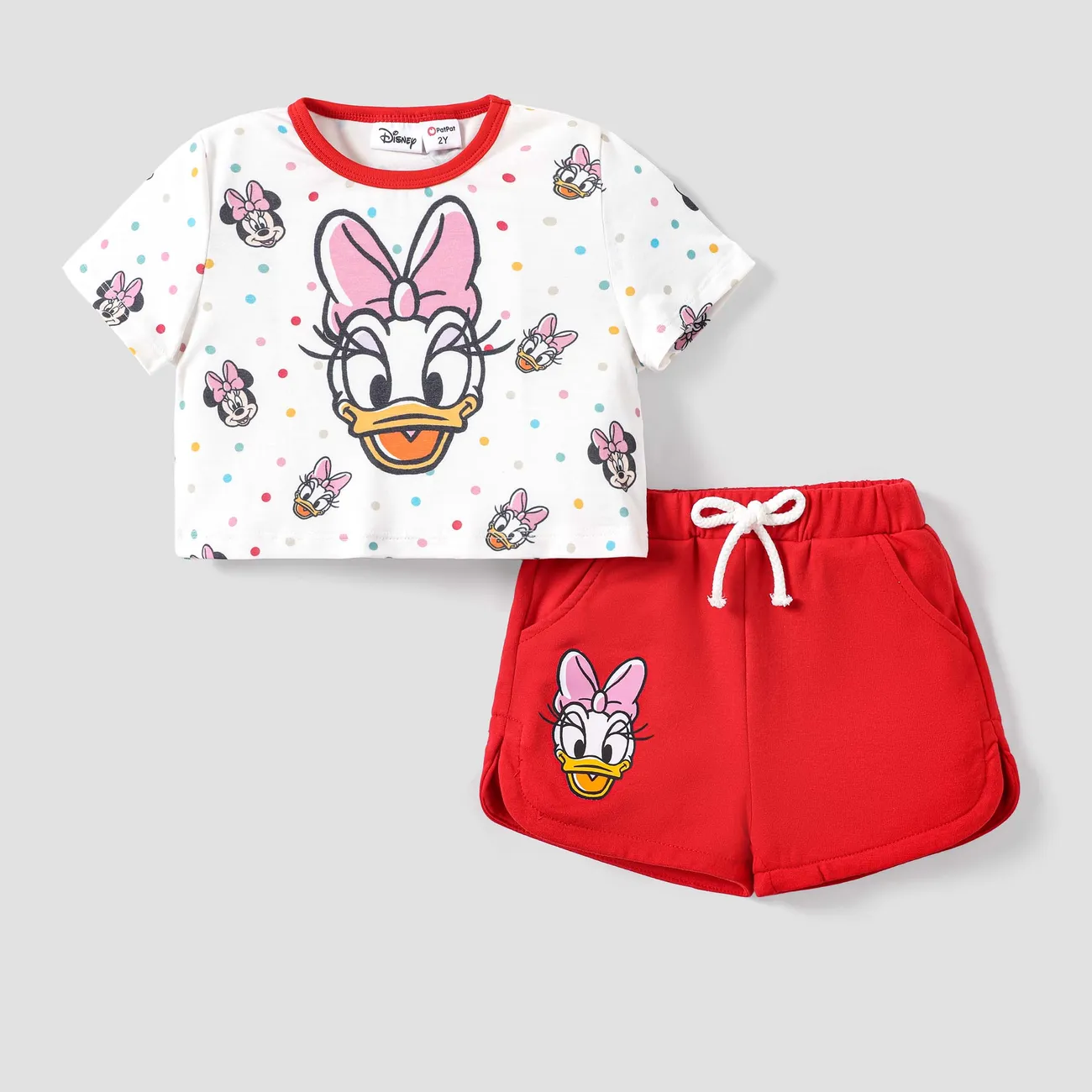 Disney Mickey and Friends 2 pcs Toddler Girls Naia™ Character Print Rainbow Top and Shorts Sporty Set REDWHITE big image 1