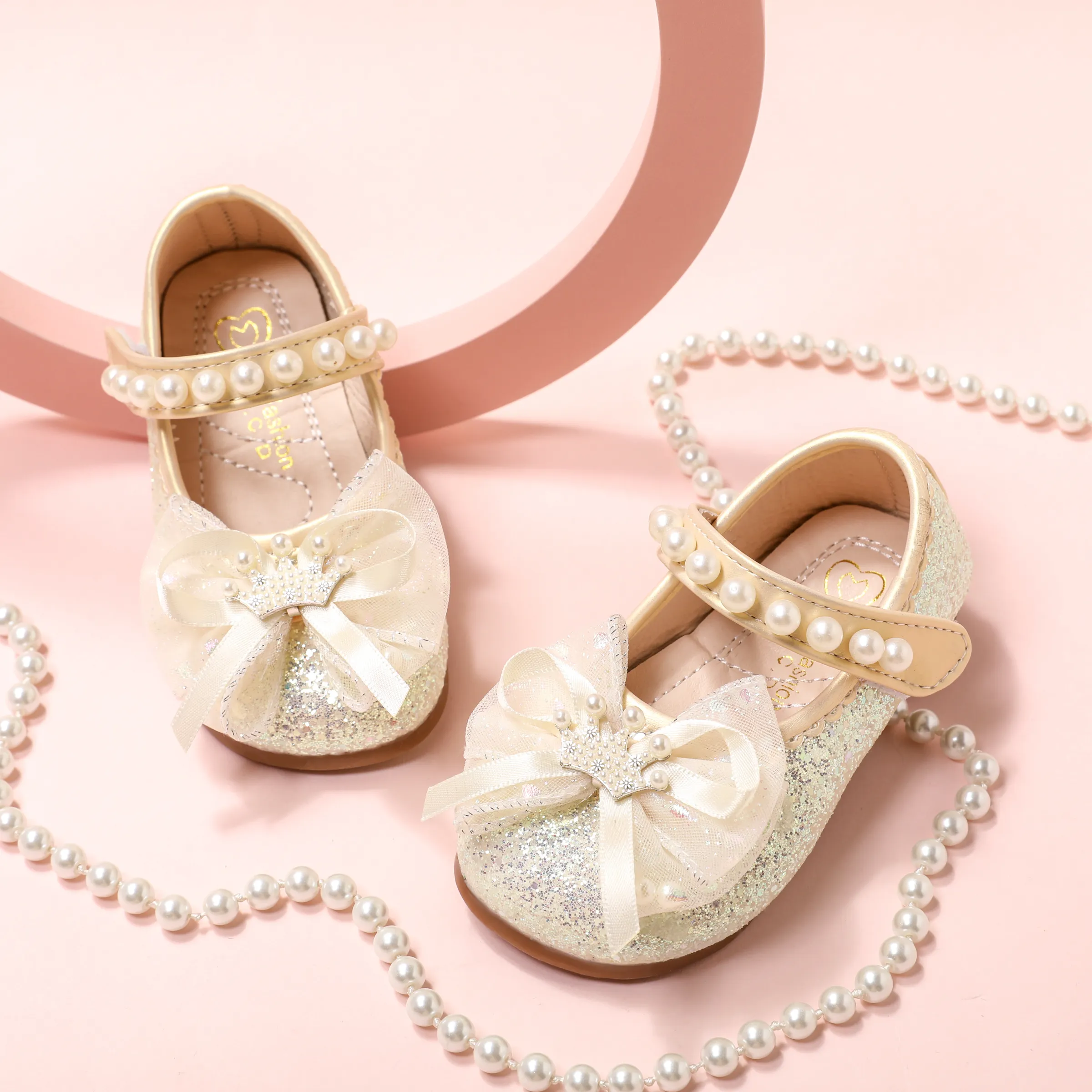 Toddler/Kids Girl Sweet 3D Bow-tie Sequin Leather Shoes Gold