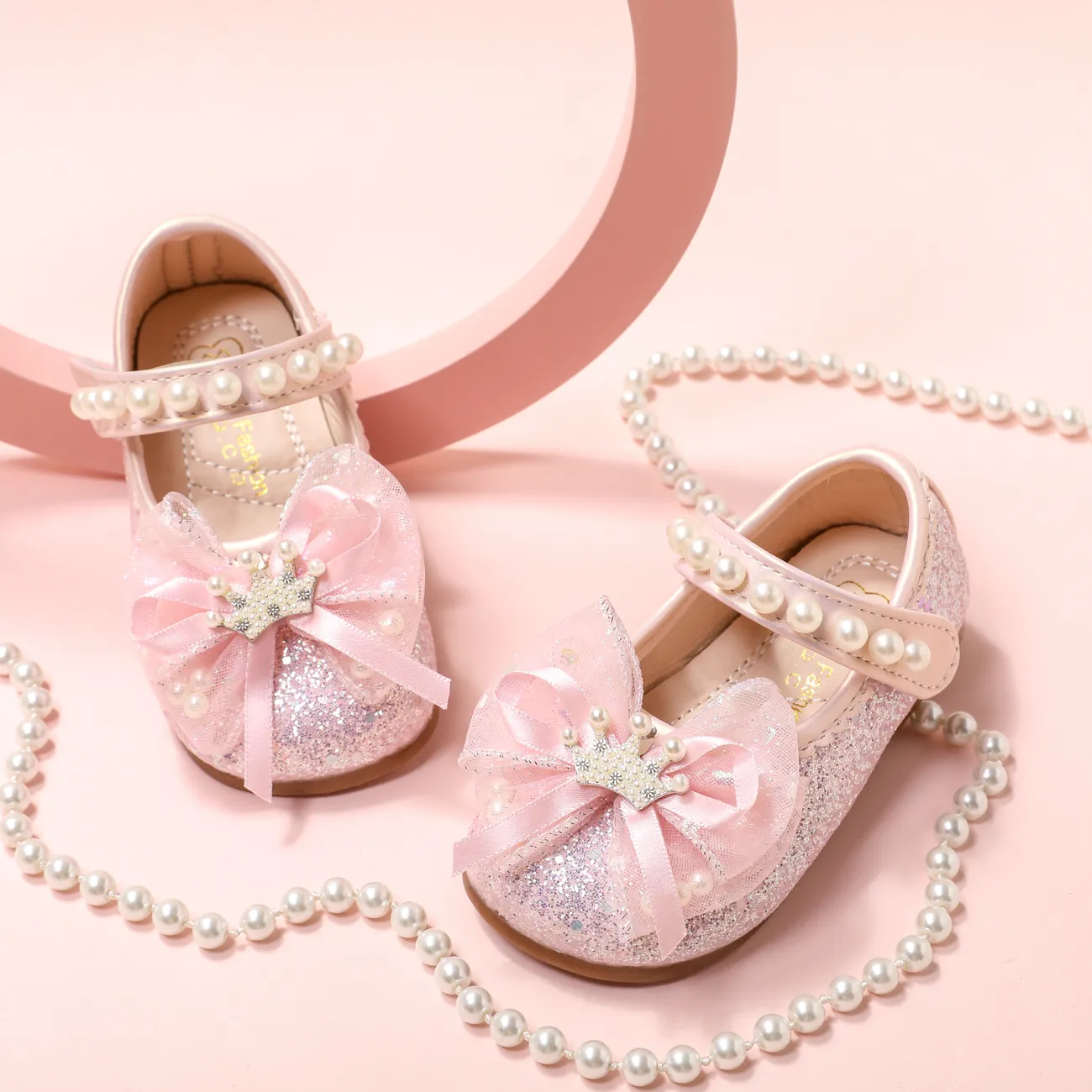 Toddler/Kids Girl Sweet 3D Bow-tie Sequin Leather Shoes Pink big image 1