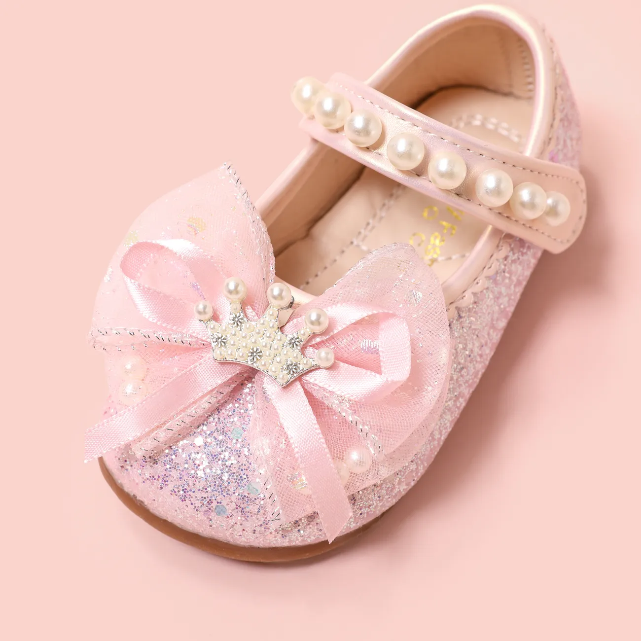 Toddler/Kids Girl Sweet 3D Bow-tie Sequin Leather Shoes Pink big image 1