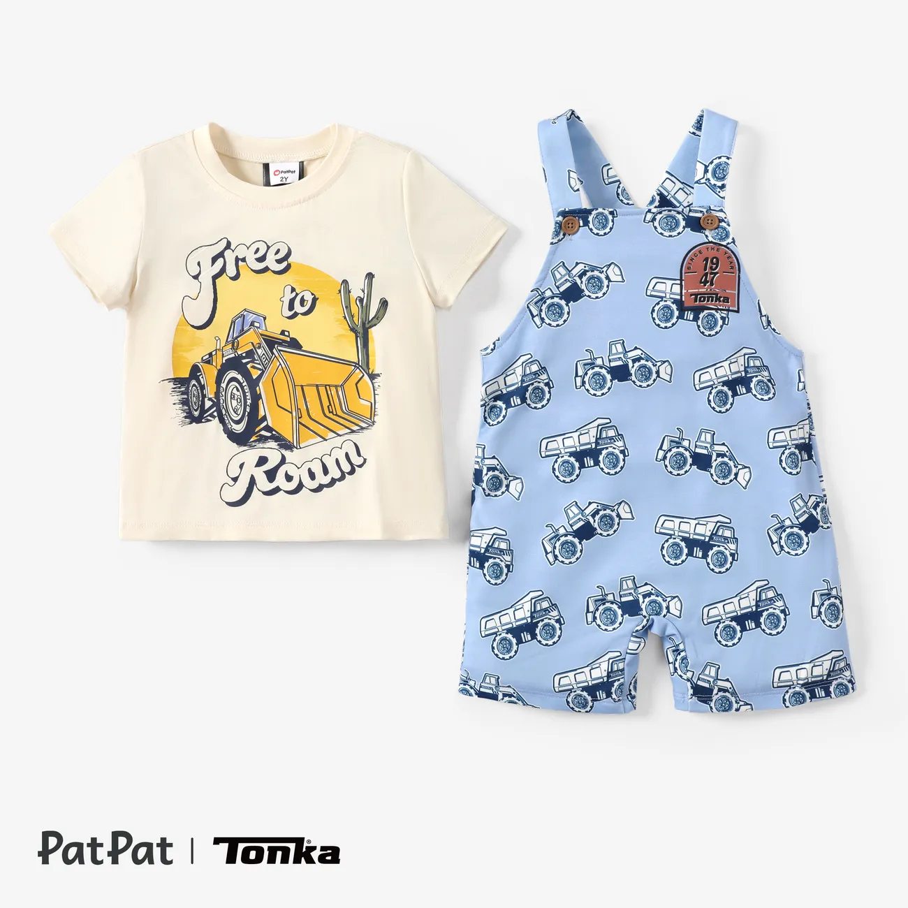 Tonka 2pcs Toddler Boys All-over Car Print T-shirt and Overall Set
 Multi-color big image 1