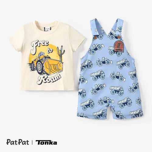 Tonka 2pcs 幼兒男孩通體汽車印花 T 恤和整體套裝
