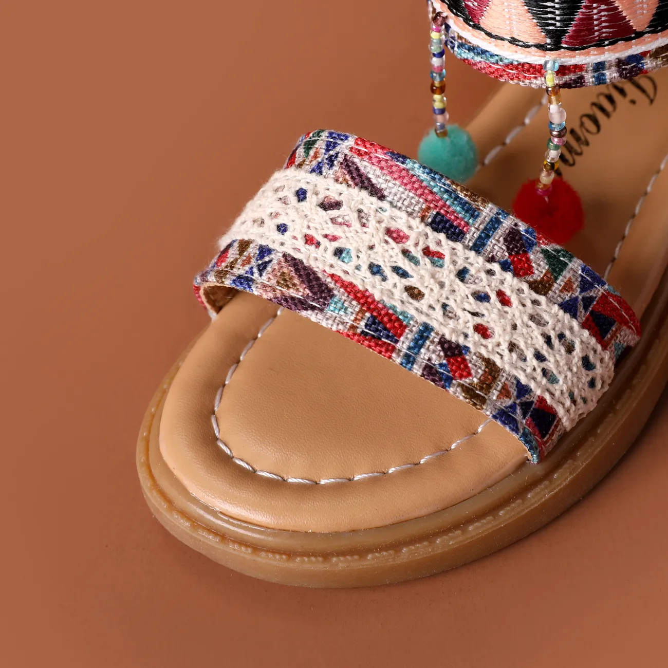 Kleinkinder Kinder Mädchen Boho-Stil Geometrisches Muster Sandalen rot big image 1