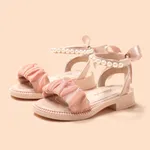 Kids Girl Sweet Style Velcro Closure Pearl Bowknot Decor Open Toe Sandal  Pink