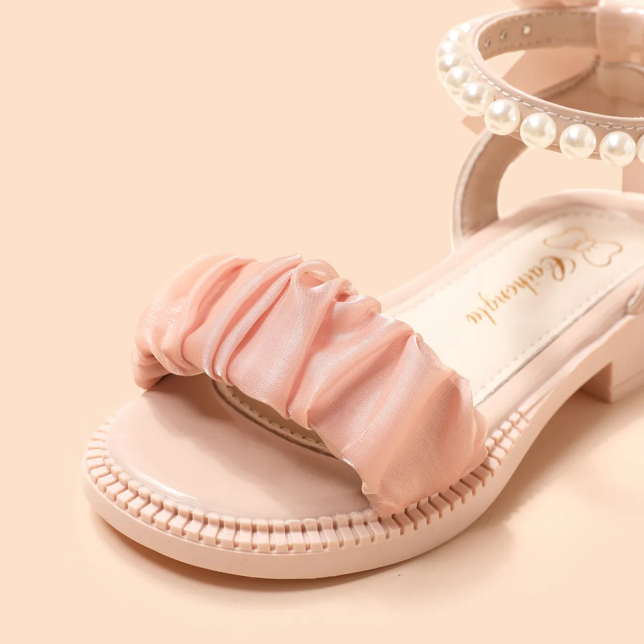 Kids Girl Sweet Style Velcro Closure Pearl Bowknot Decor Open Toe Sandal  Pink big image 1