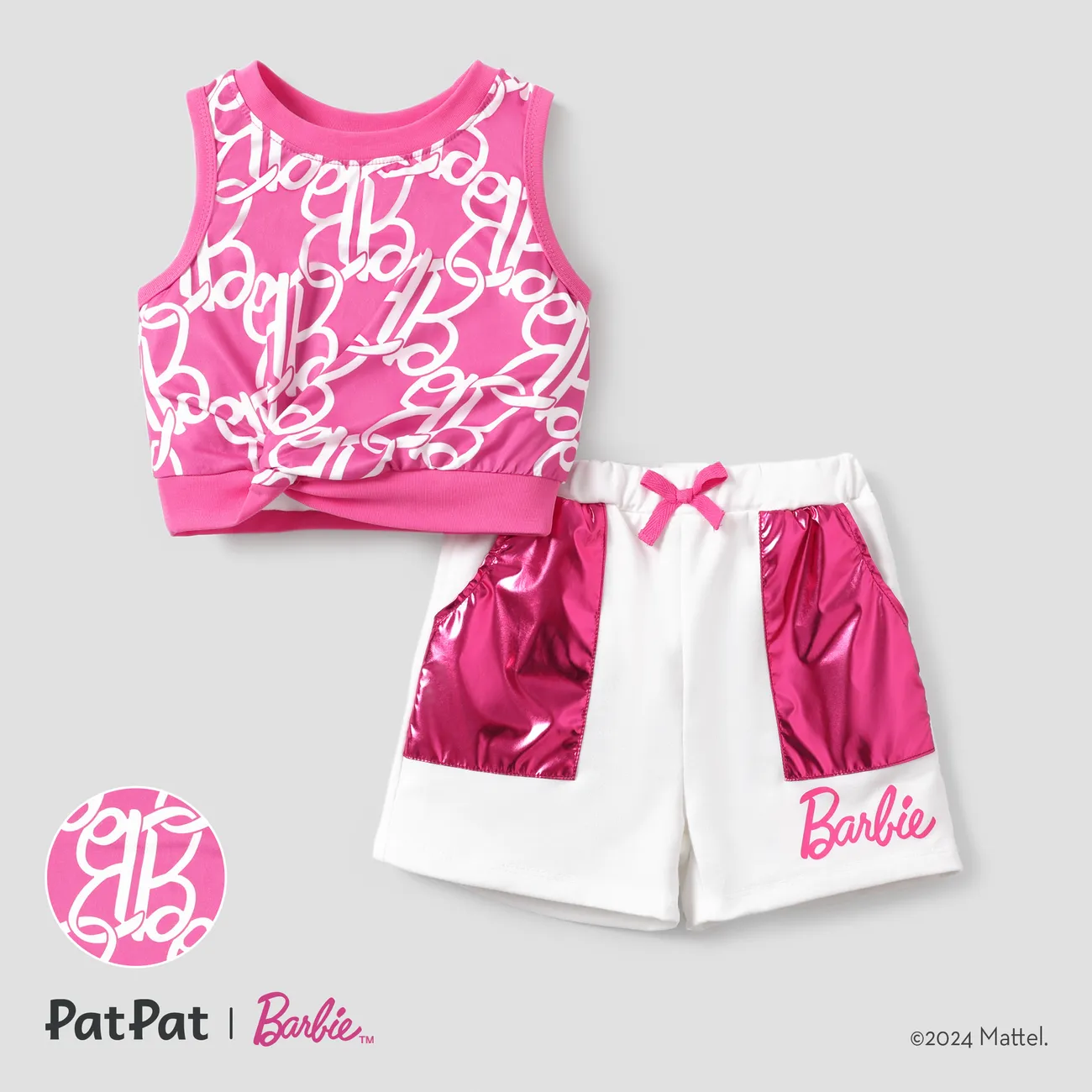 Barbie 2pcs Toddler/Kids Girls Waist-twist/cutout Tank Top with Pocket Shorts Set
 Roseo big image 1