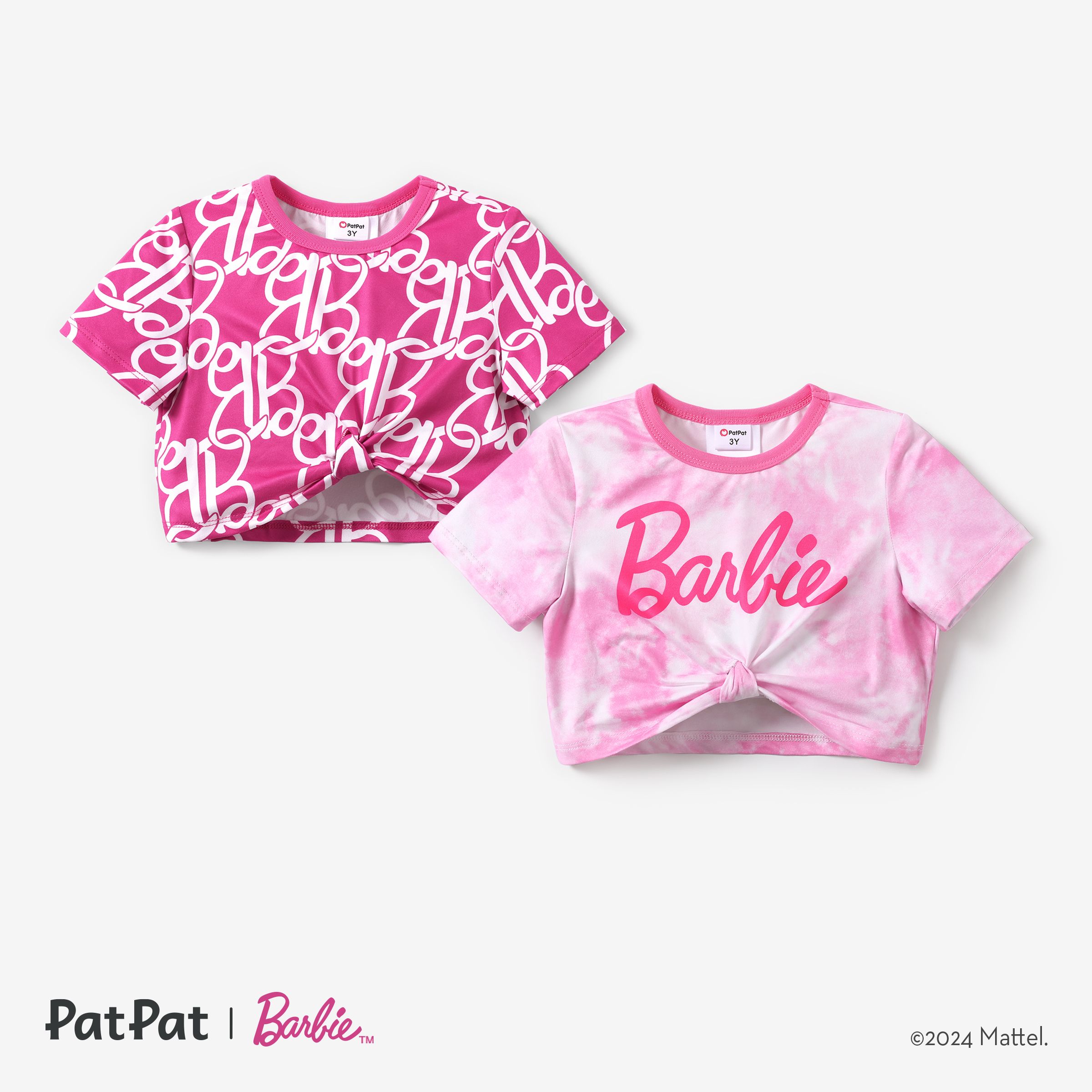 芭比娃娃 1 件幼兒/兒童女孩字母印花短袖 T 恤