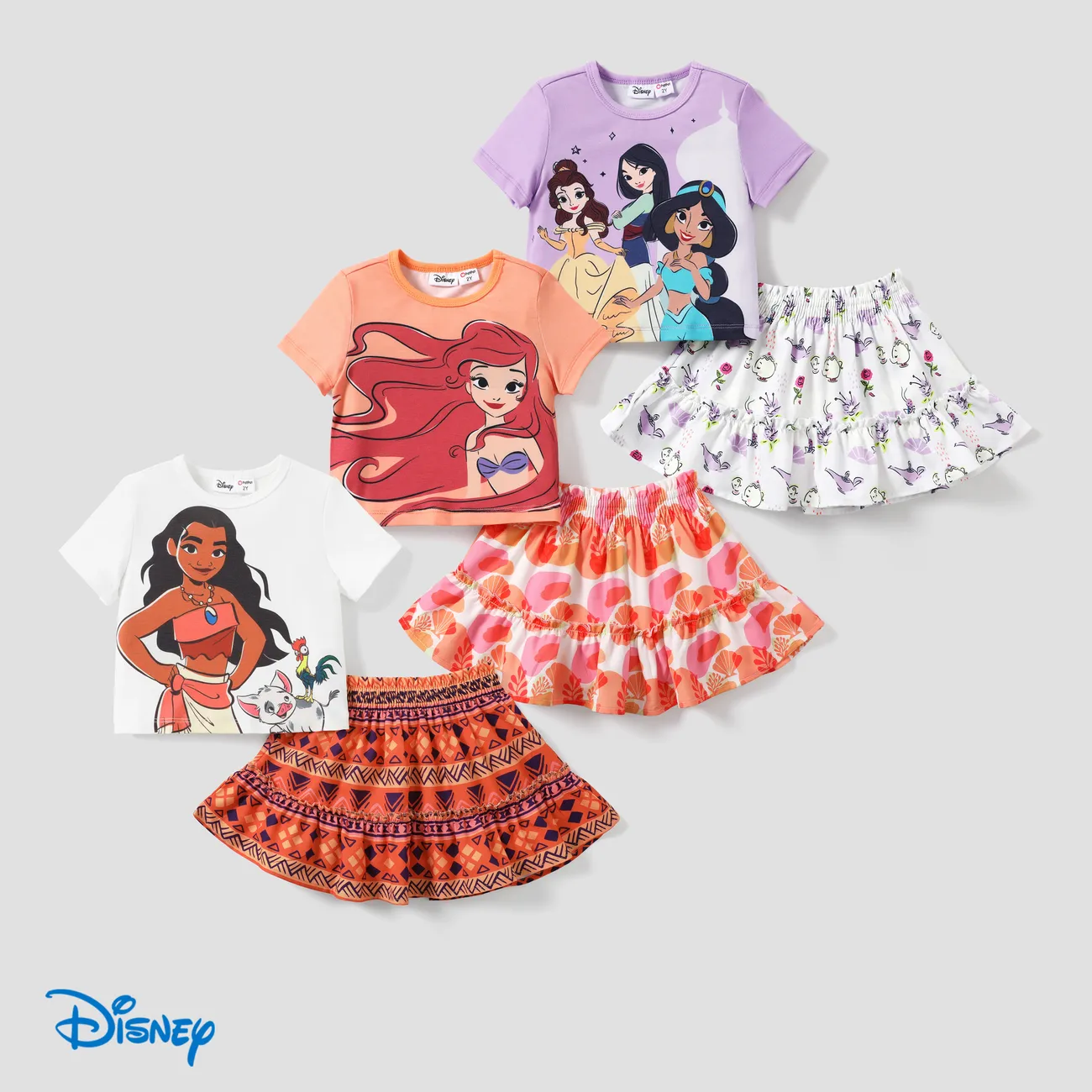 Disney Princess 2 unidades Niño pequeño Chica Punto fruncido Infantil Traje de falda Blanco big image 1