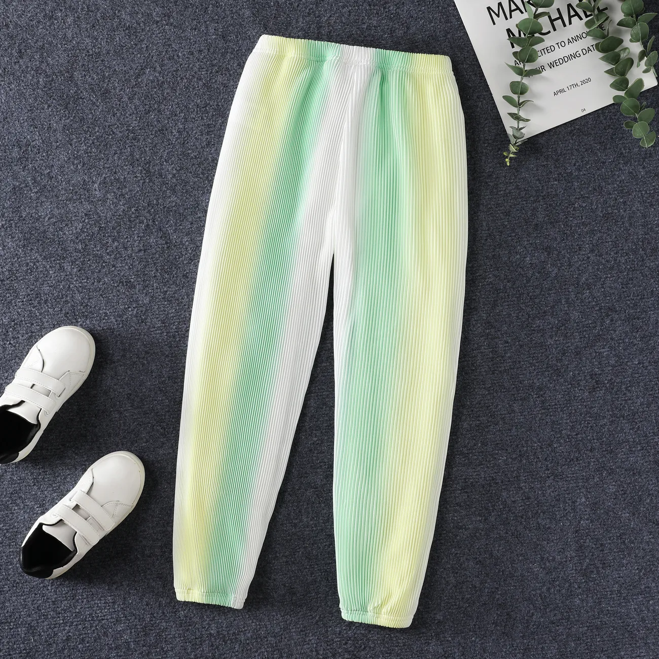 Pantalon de survêtement plissé cool et respirant pour enfant fille Vert big image 1