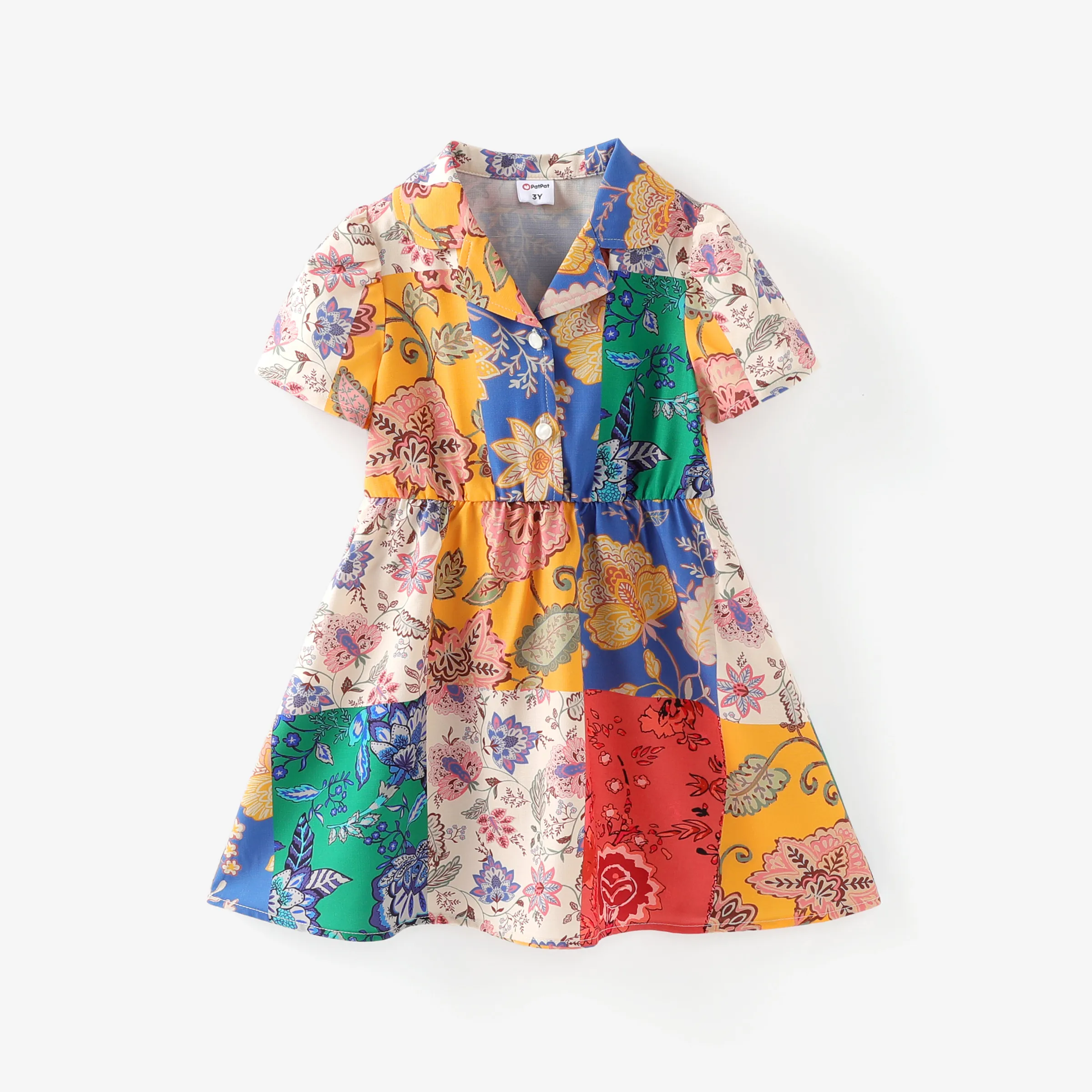 Toddler Girl Bohemia Ethnic&Floral Print Tailored Collar Dress