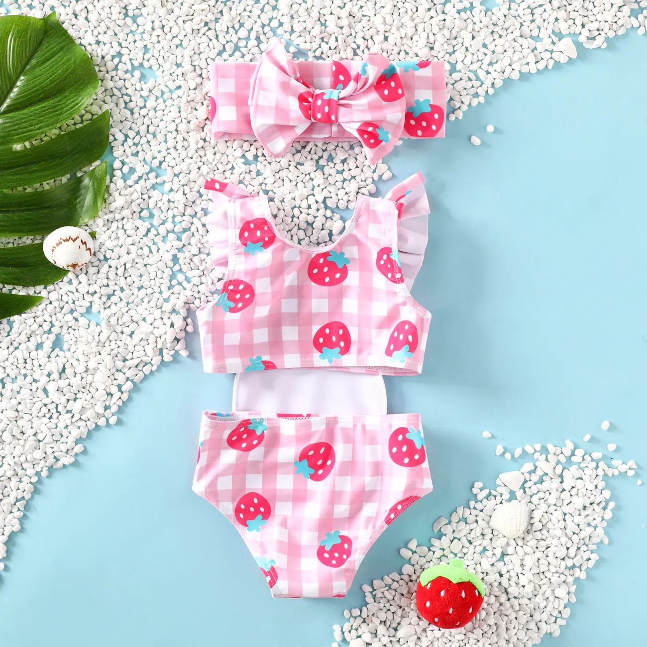 Baby Girl Childlike Strawberry Ruffle Swimsuit  Pink big image 1