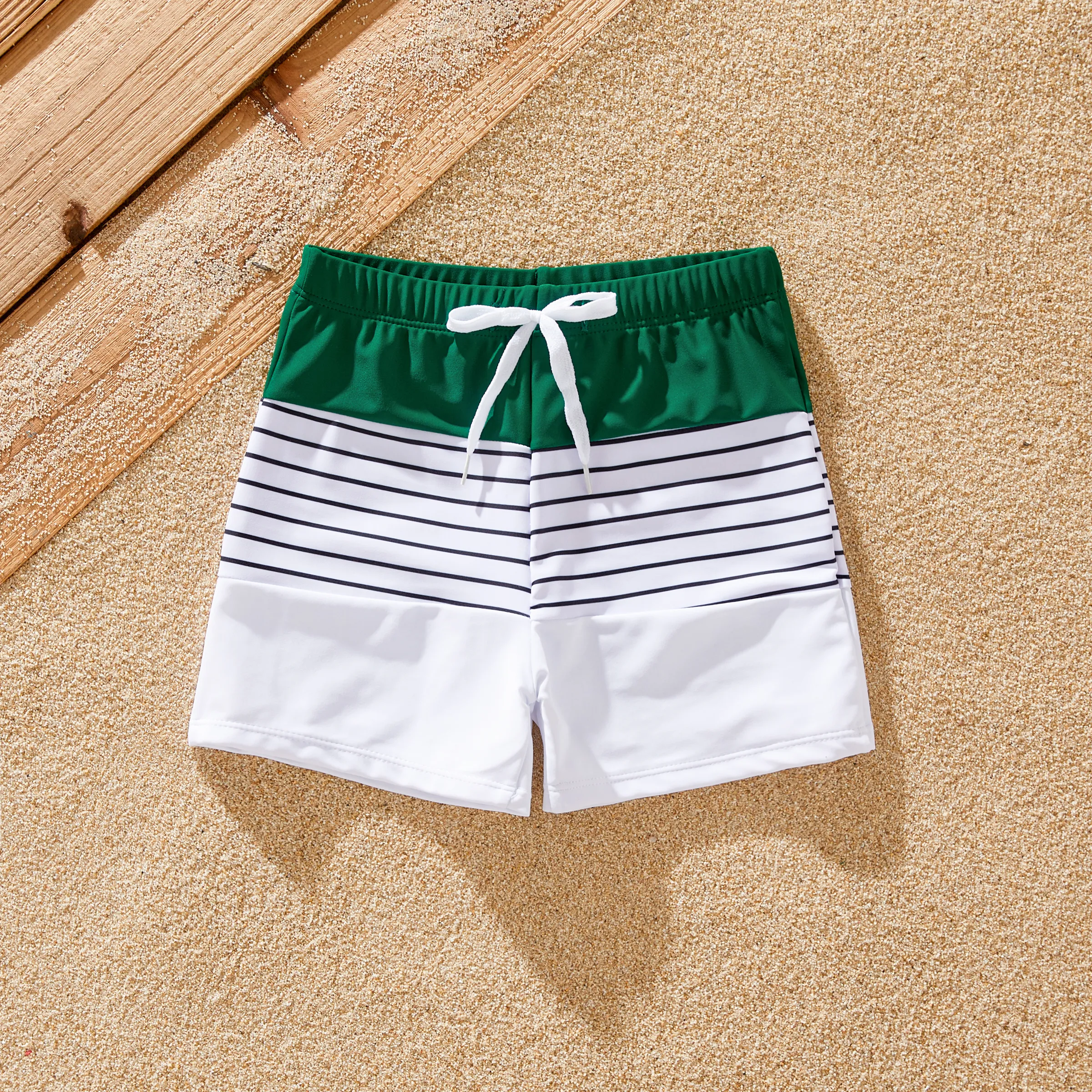 Family Matching Color Block Drawstring Swim Trunks or Stripe Cross Front Two-Piece Swimsuit (Quick-D