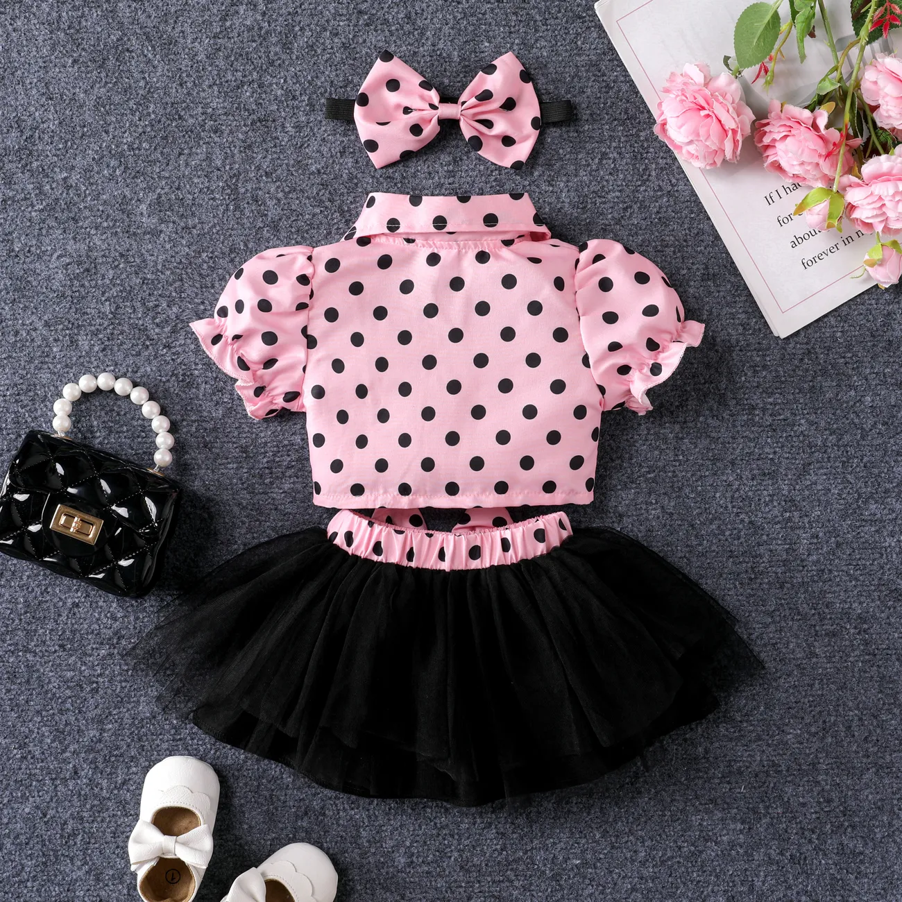 3件 嬰兒 襟貼 甜美 短袖 套裝裙 粉色 big image 1