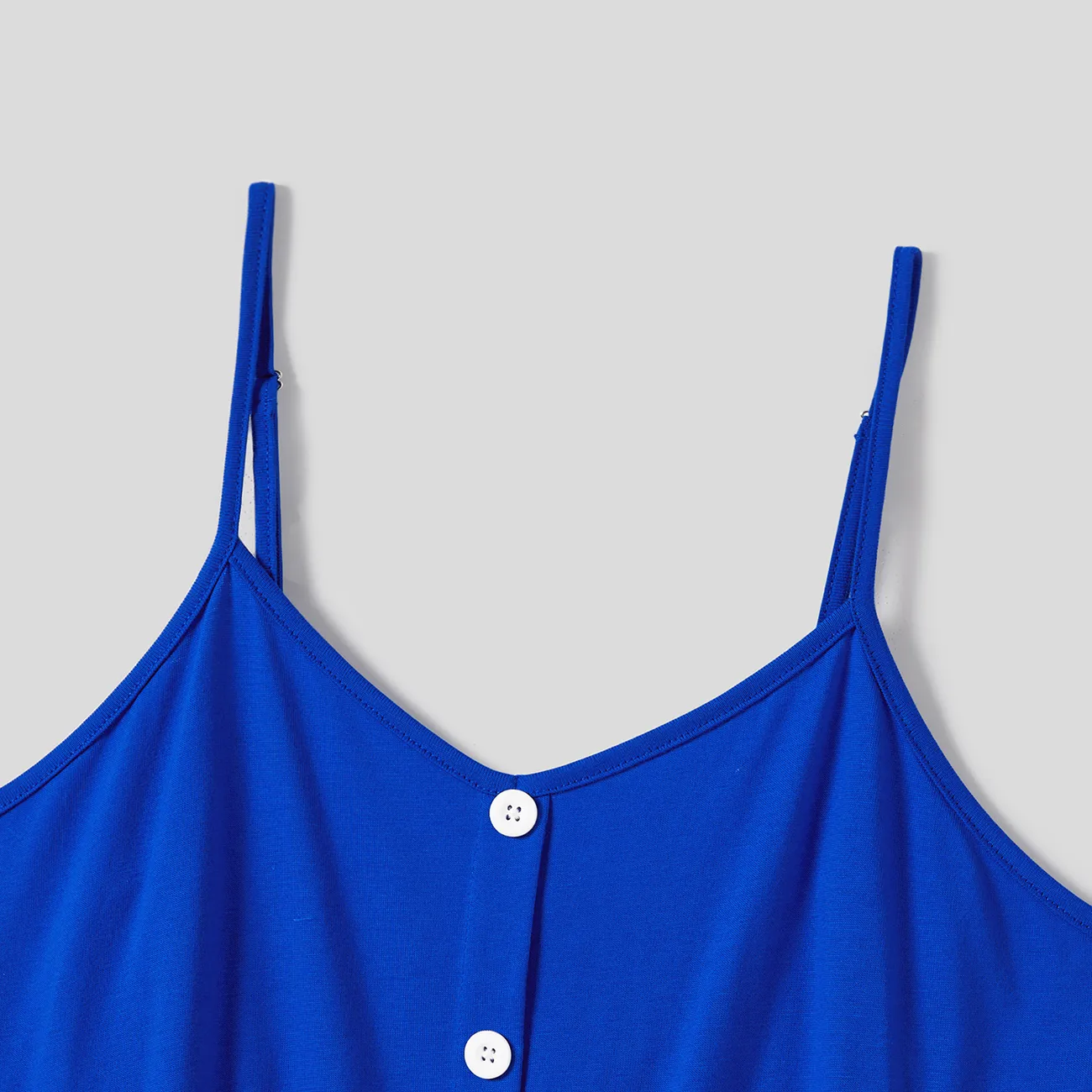 Family Matching Color Block Sleeveless Shirt and Floral Cami Button Hi-Low Dress Sets Royal Blue big image 1