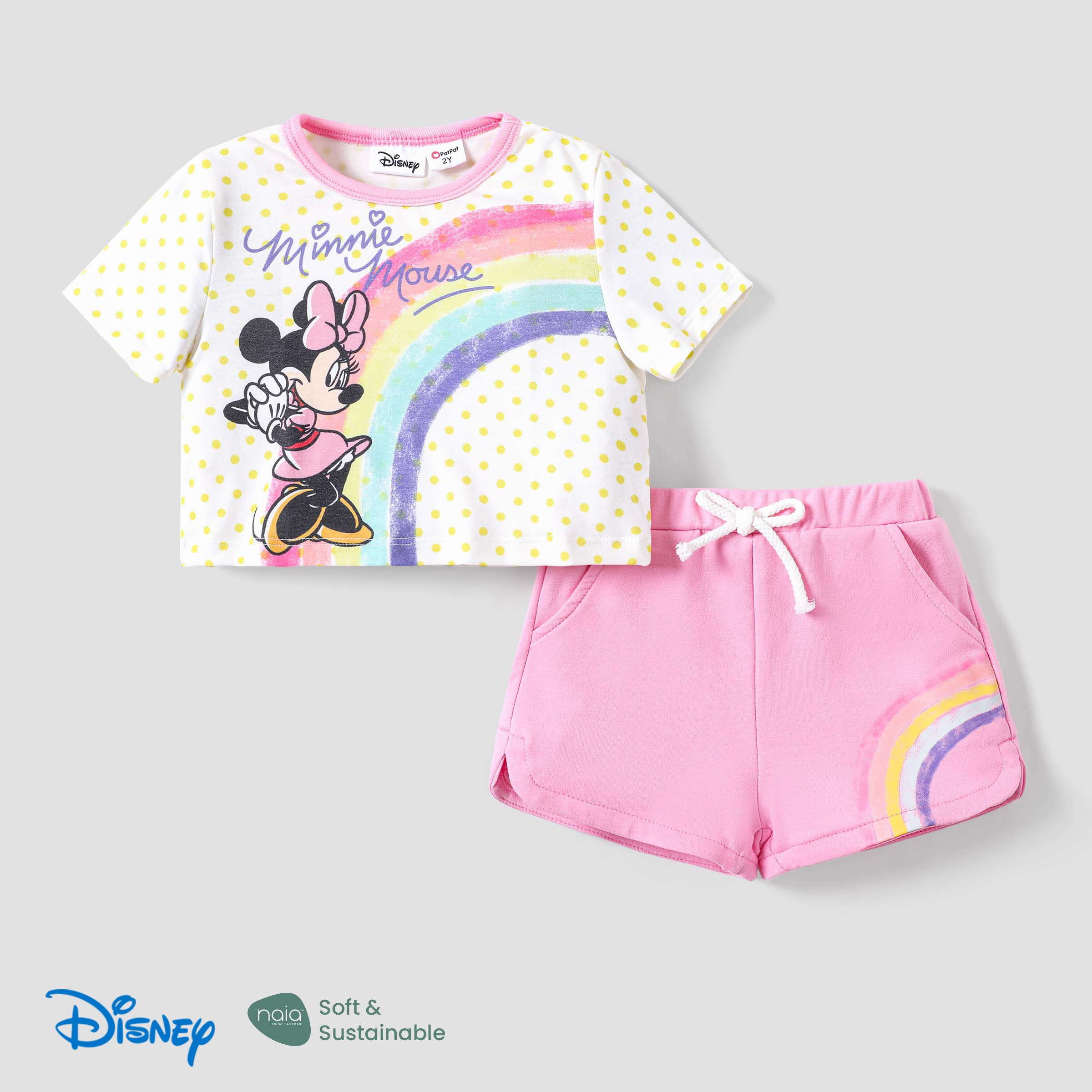 

Disney Mickey and Friends 2 pcs Toddler Girls Naia™ Character Print Rainbow Top and Shorts Sporty Set