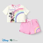 Disney Mickey and Friends 2 pcs Toddler Girls Naia™ Character Print Rainbow Top and Shorts Sporty Set PinkyWhite