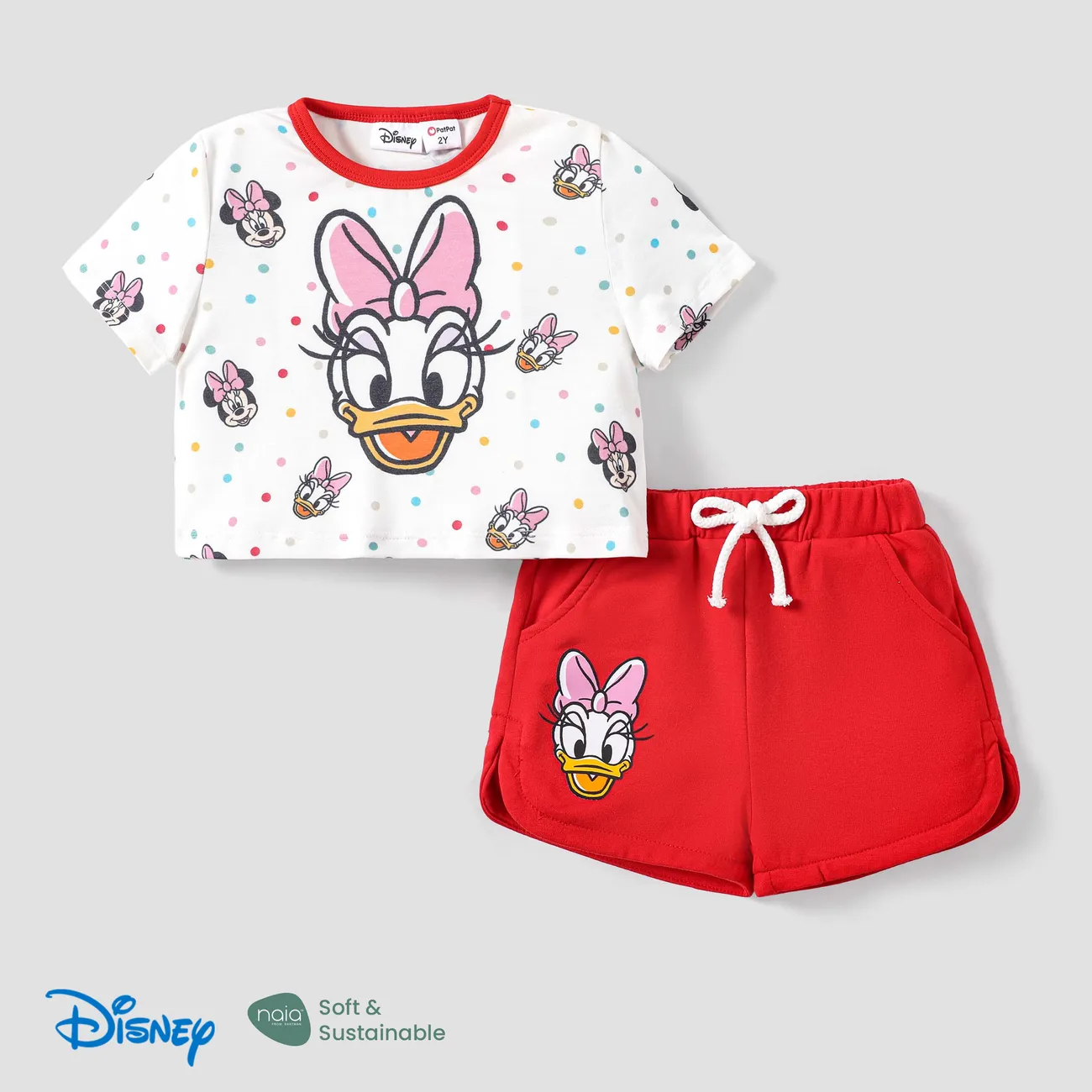 Disney Mickey and Friends 2 unidades Niño pequeño Chica Infantil conjuntos de camiseta rojo blanco big image 1