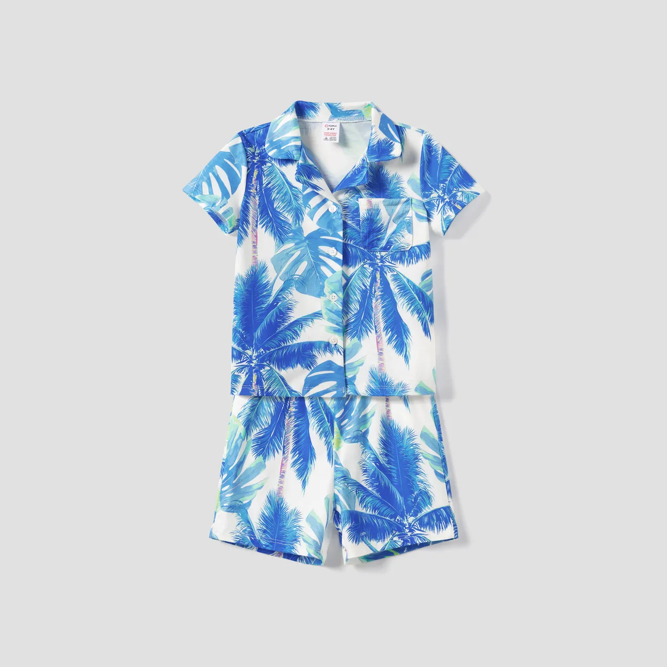 Familien-Looks Tropische Pflanzen und Blumen Kurzärmelig Familien-Outfits Pyjamas (Flame Resistant) Blau Weiss big image 1