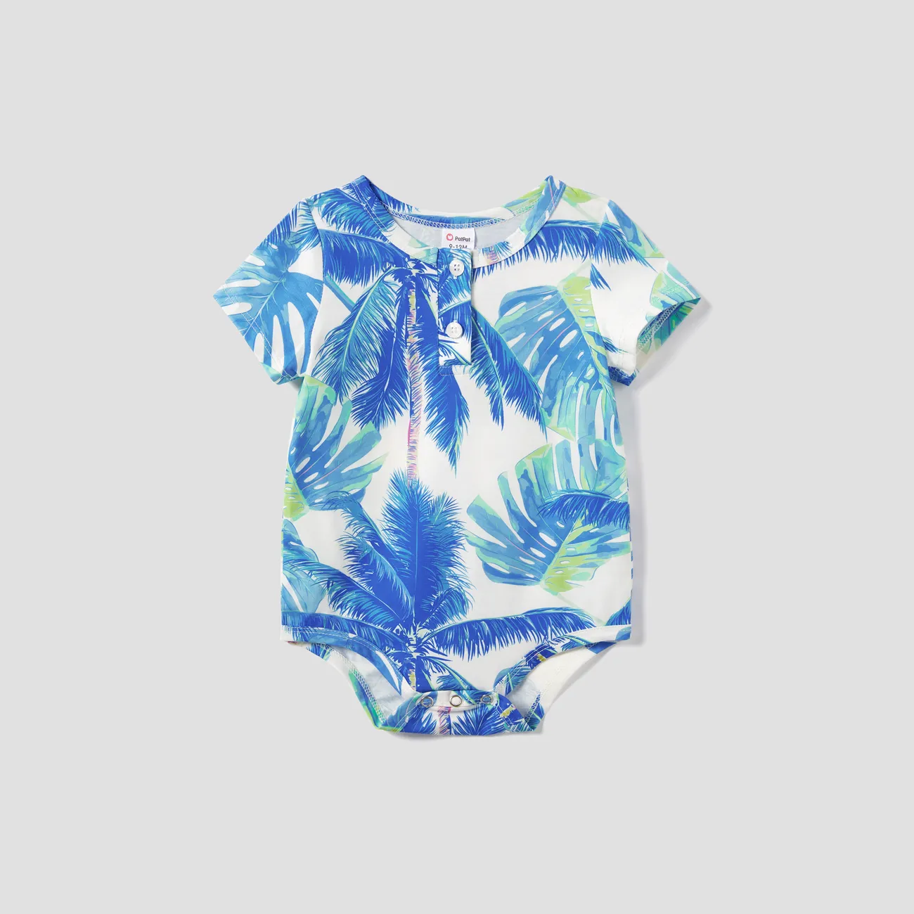 Familien-Looks Tropische Pflanzen und Blumen Kurzärmelig Familien-Outfits Pyjamas (Flame Resistant) Blau Weiss big image 1