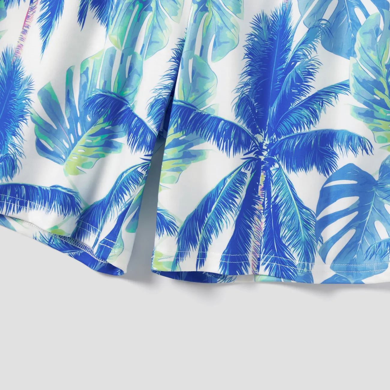 Looks familiares Plantas y flores tropicales Manga corta Conjuntos combinados para familia Pijamas (Flame Resistant) azul blanco big image 1