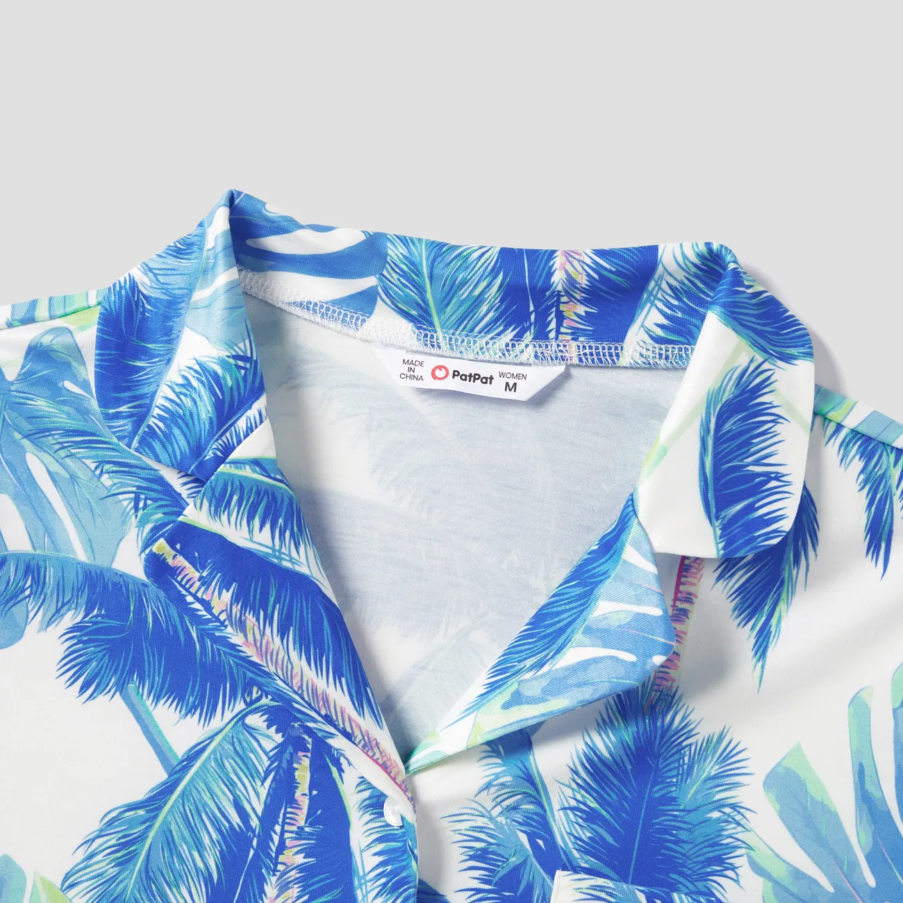 Look de família Plantas e flores tropicais Manga curta Conjuntos de roupa para a família Pijamas (Flame Resistant) Branco azulado big image 1