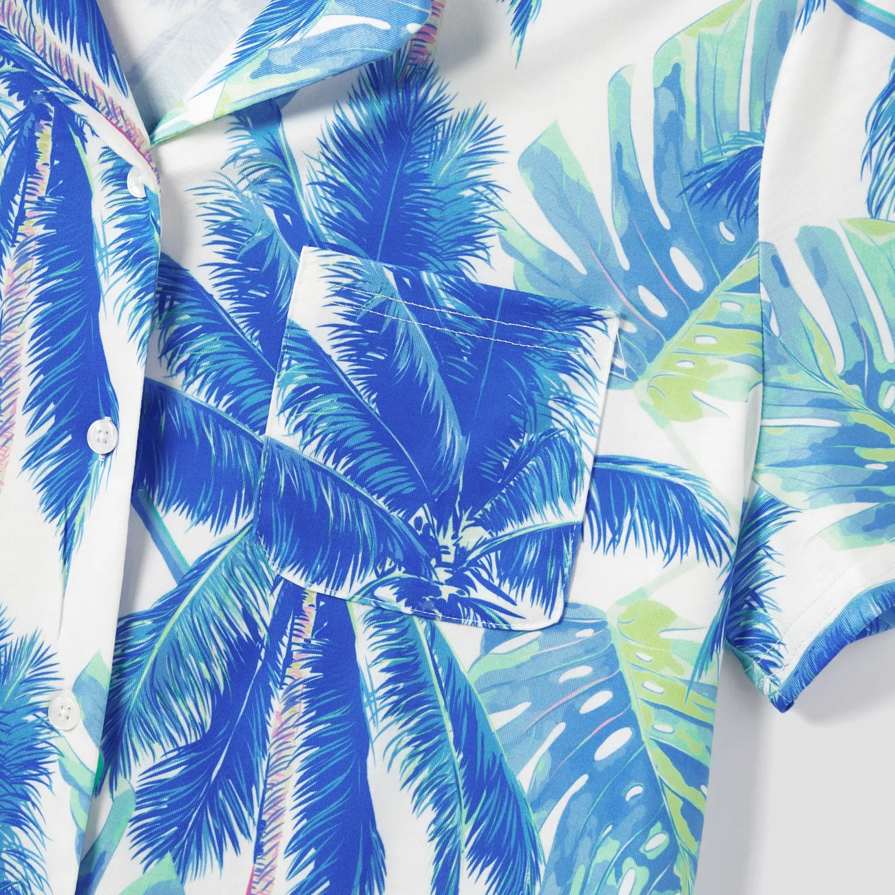Look de família Plantas e flores tropicais Manga curta Conjuntos de roupa para a família Pijamas (Flame Resistant) Branco azulado big image 1