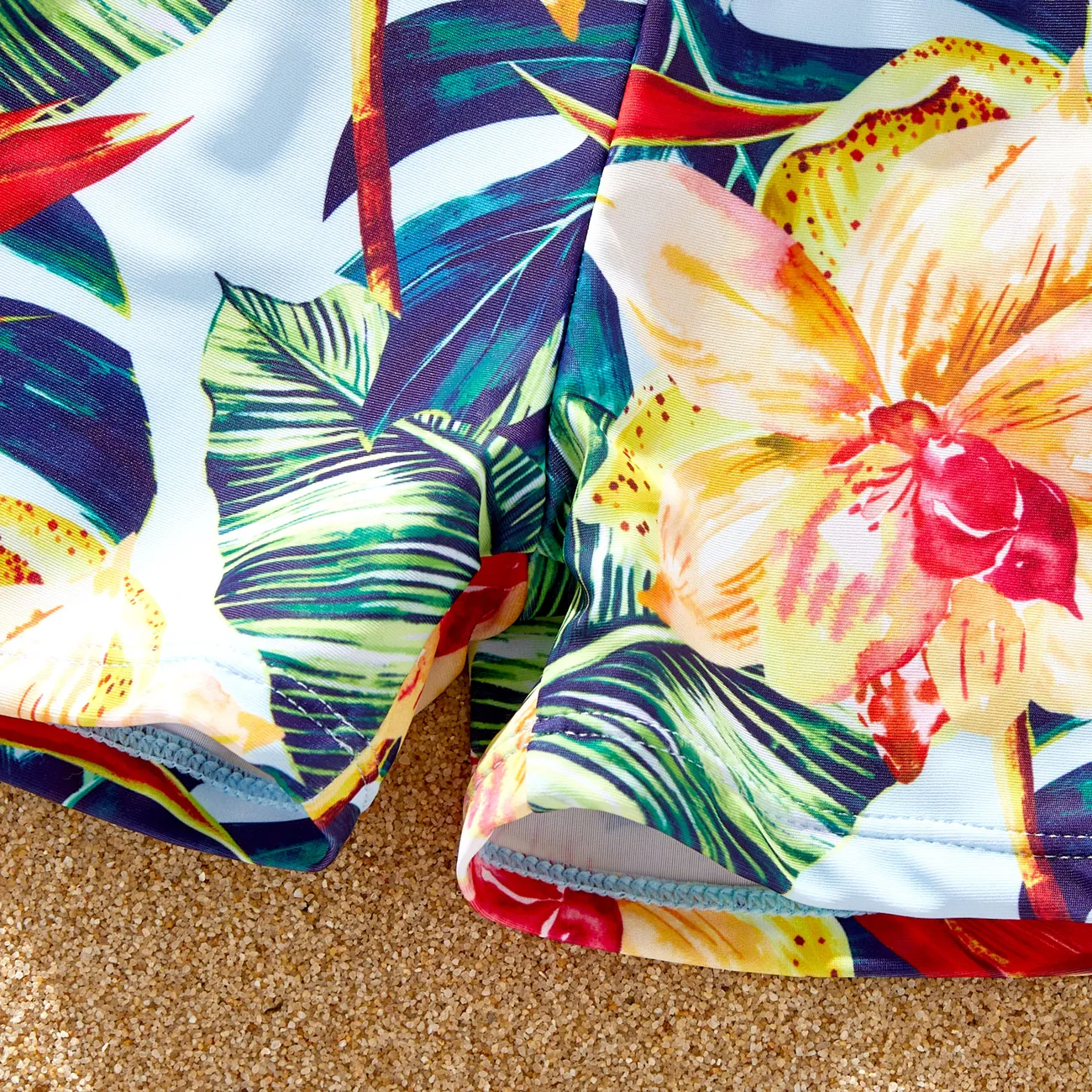 Family Matching Floral Drawstring Swim Trunks or Ruched Shell Edge Bikini with Optional Swim Cover Up Red big image 1