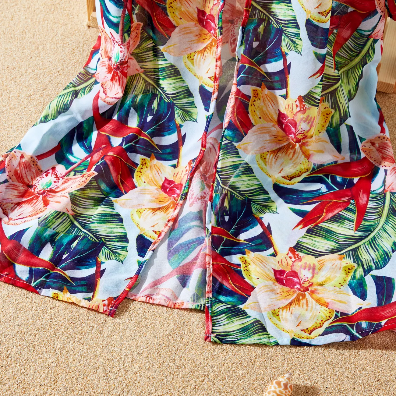 Family Matching Floral Drawstring Swim Trunks or Ruched Shell Edge Bikini with Optional Swim Cover Up Red big image 1