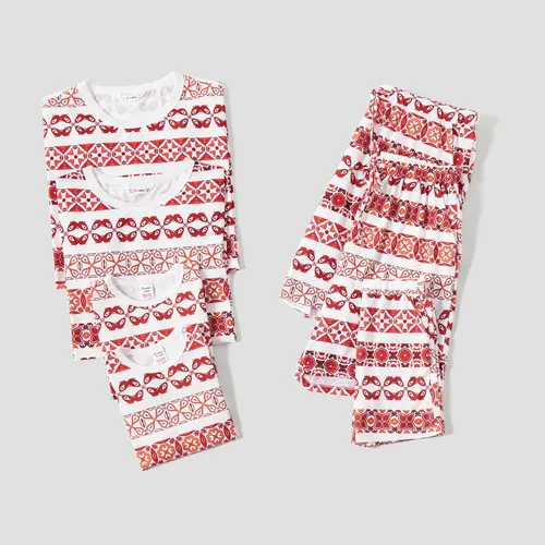 Family Matching Fair Isle Printed Short-Sleeve Top and Pocketed Shorts Pajamas Sets (Flame Resistant)