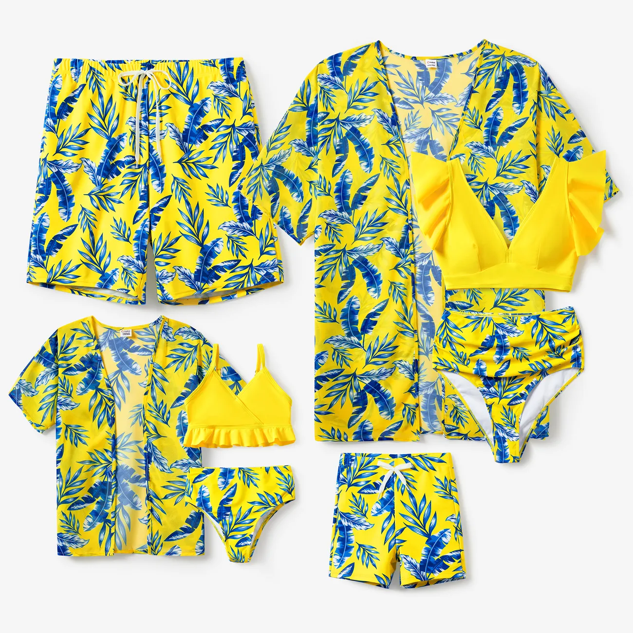ملابس السباحة إطلالة العائلة للجنسين النباتات والزهور الأصفر big image 1