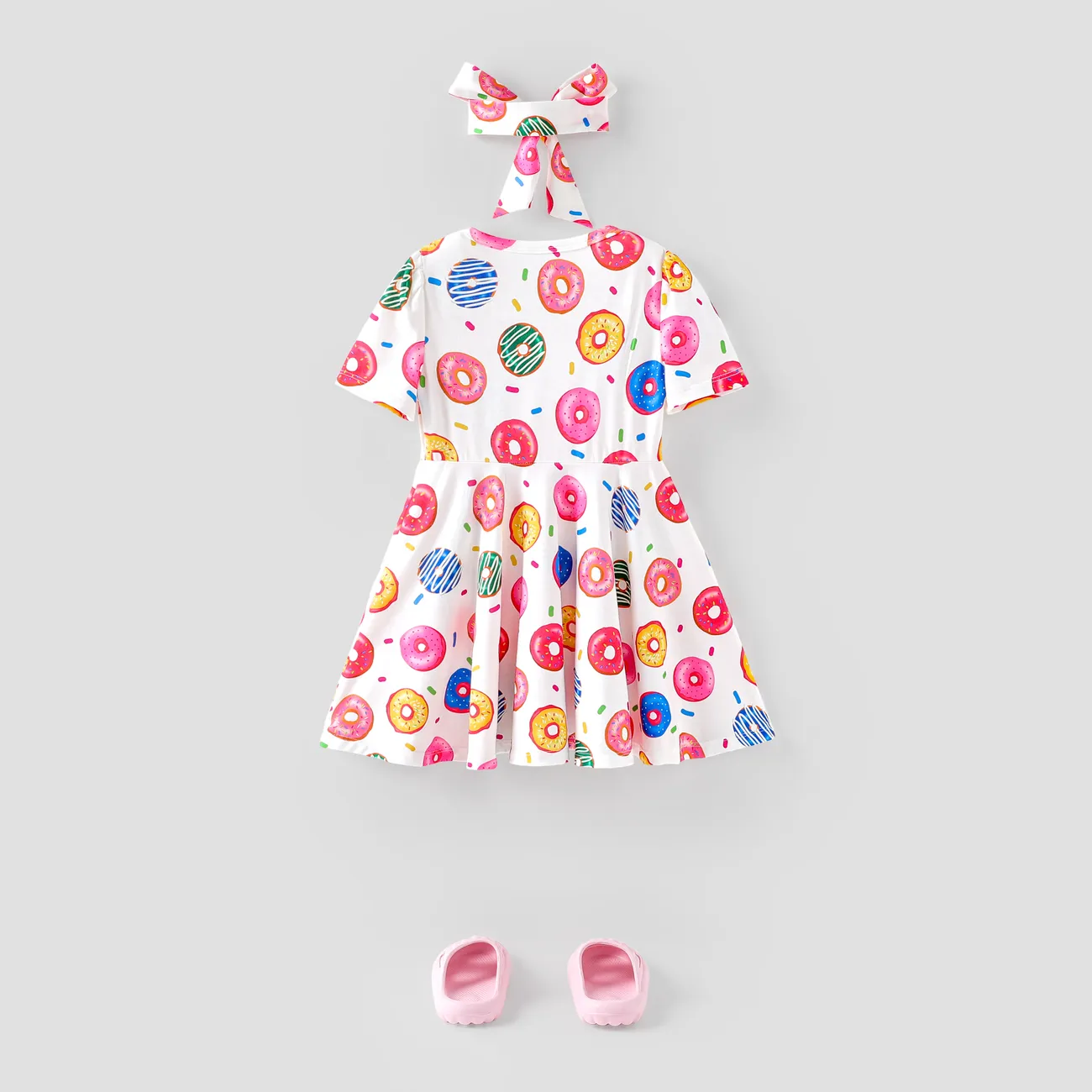 طفل صغير فتاة 2 قطعة طفولي دونات طباعة بيجاما مع عقال متعدد الألوان big image 1