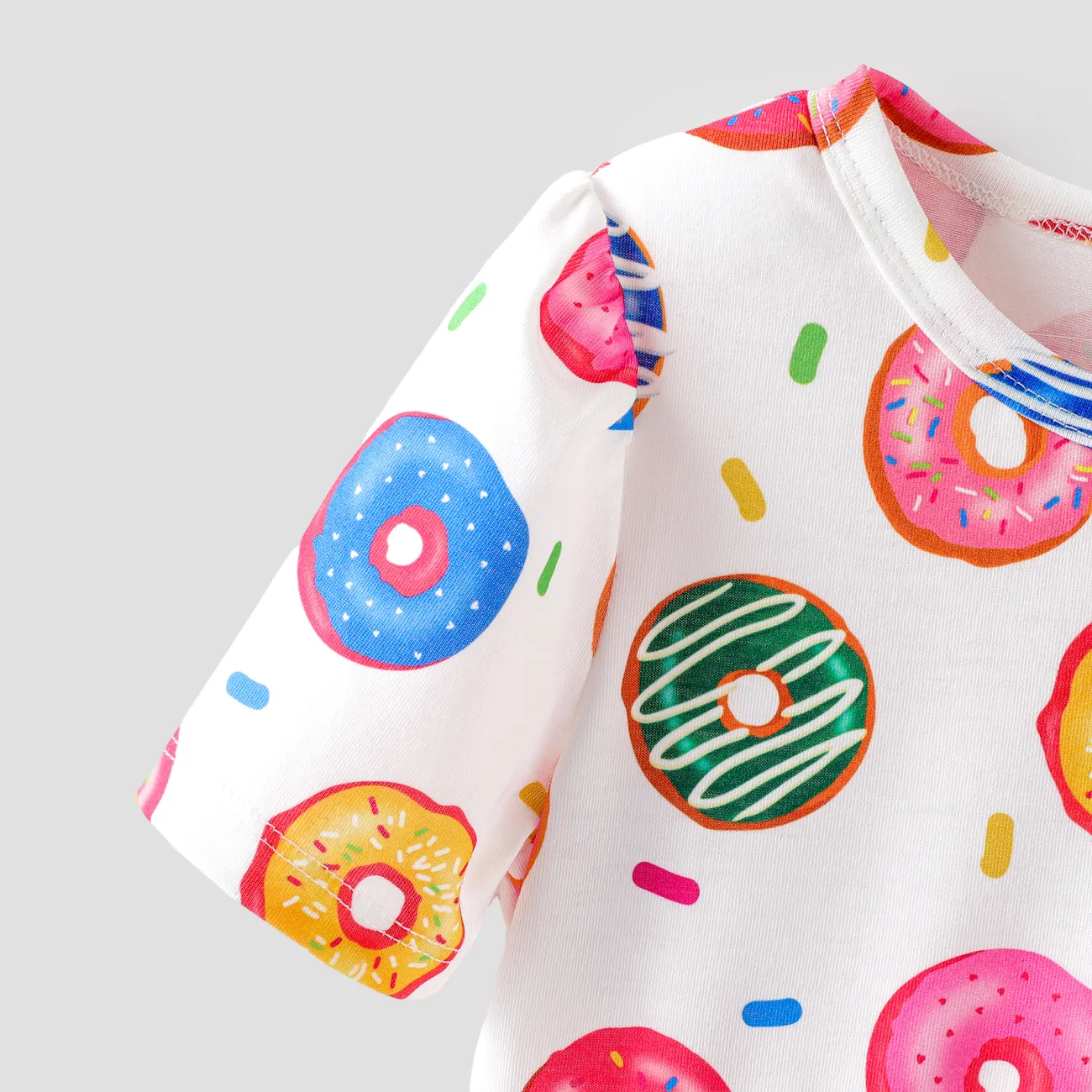 Toddler Girl 2pcs Childlike Donut Print Pajamas with Headband Multicolour-1 big image 1