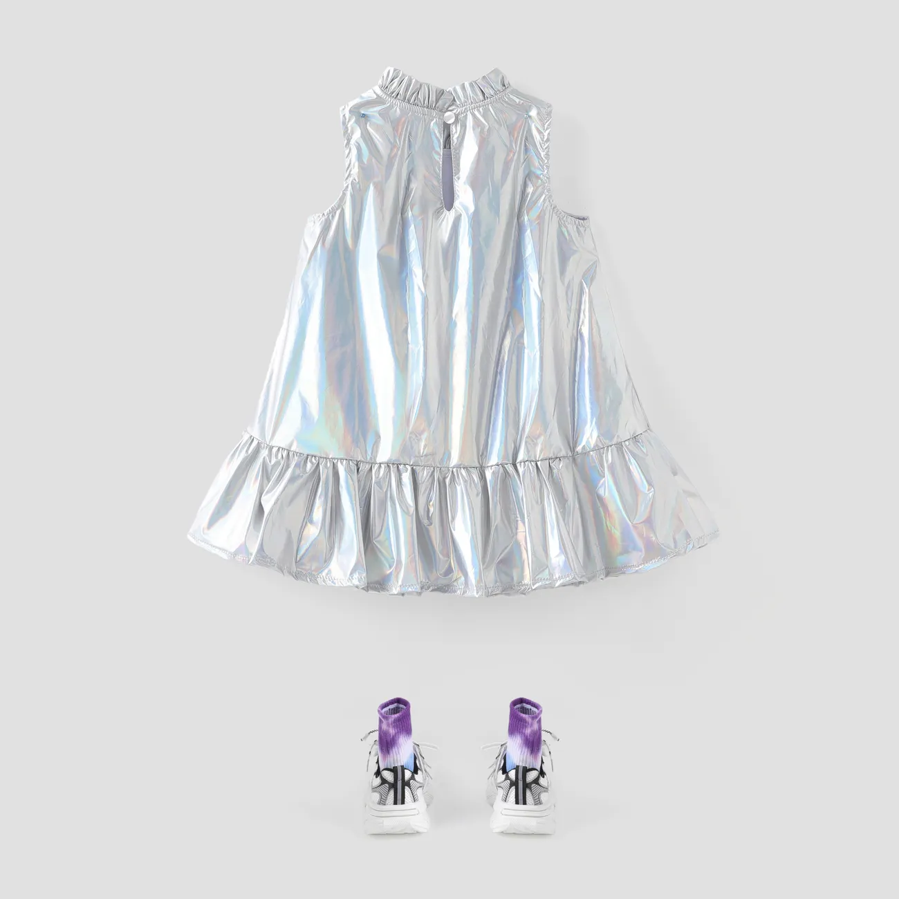 Toddler Girl Laser Fabric Ruffled Dress Silver big image 1