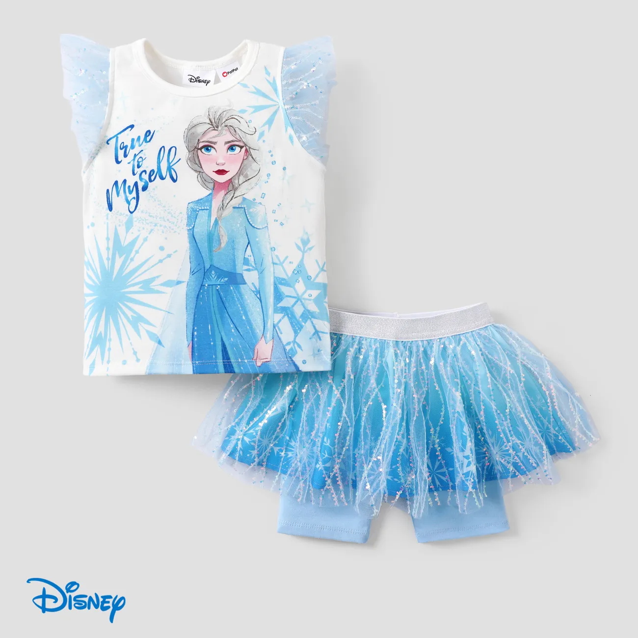 Disney Frozen 2 unidades Niño pequeño Chica Costura de tela Infantil conjuntos de camiseta azul blanco big image 1