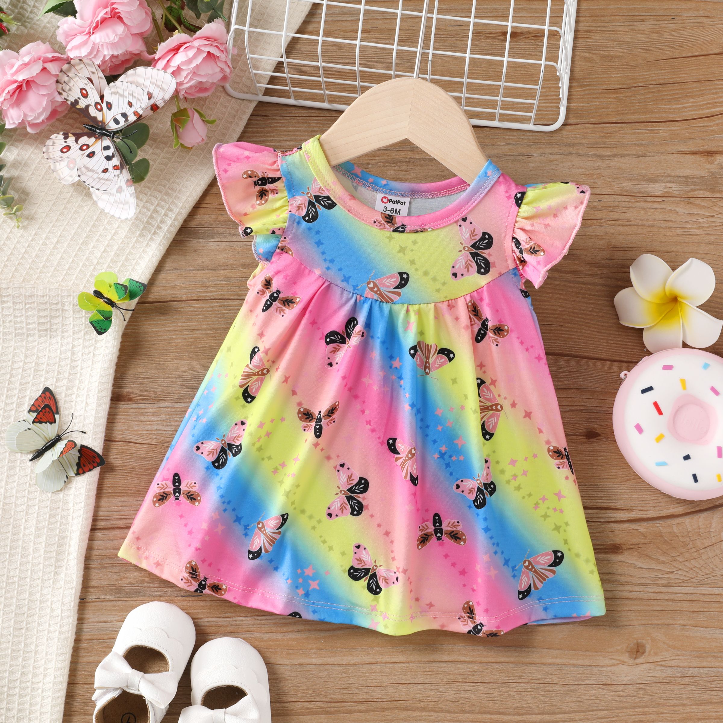 Baby Girl Sweet Animal Pattern Flutter Sleeve Dress
