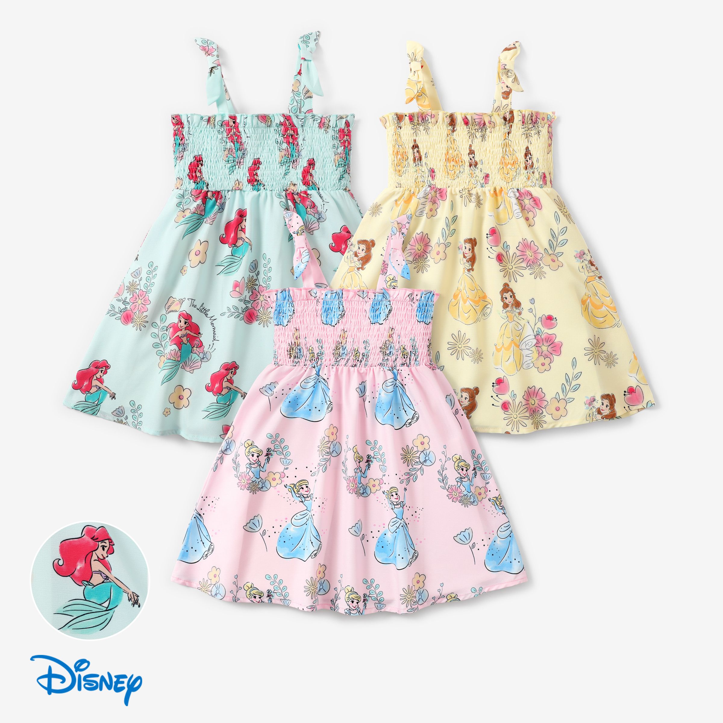 迪士尼公主愛麗兒/貝兒/白雪公主1pc幼兒女孩角色印花花卉連衣裙