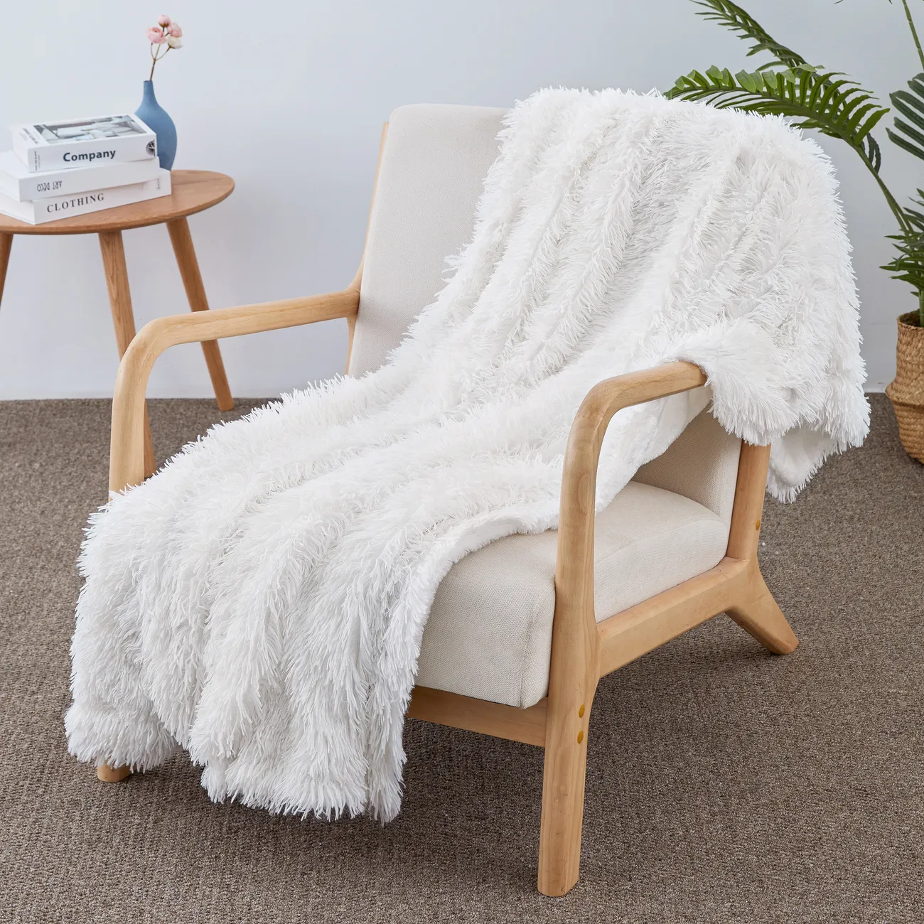 優質白色 PV 羊毛毯 - 超柔軟、耐用、可機洗 - 非常適合居家舒適和時尚裝飾 白色 big image 1